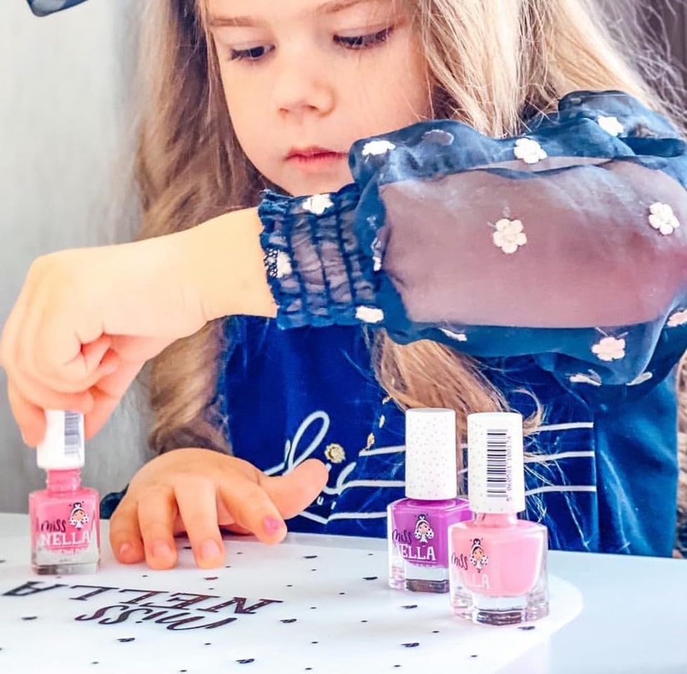 MISS NELLA Sweet Little Pack - Non-Toxic Water-Based Peel Off Nail Polish Set for Kids (3 Colors: Cheeky Bunny, Pink A Boo, Little Poppet) - Safe, Easy to Apply & Remove - Perfect for Birthday Parties, Playdates & DIY Nail Art Fun