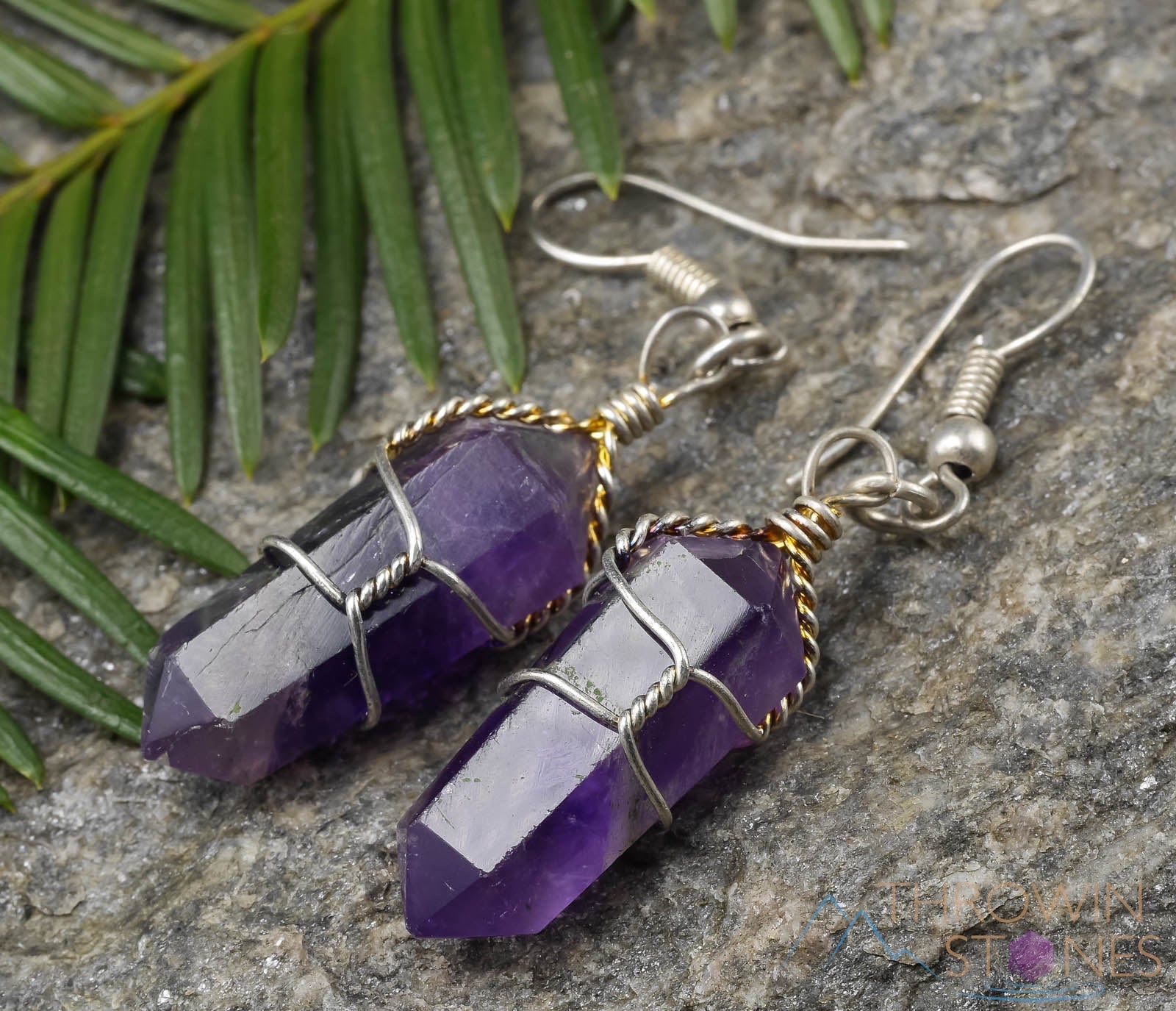 AMETHYST Crystal Earrings - Handmade Wire Wrapped Dangle Jewelry with Natural Crystal Points | February Birthstone Gift for Women | Perfect for Spiritual Healing, Meditation & Special Occasions