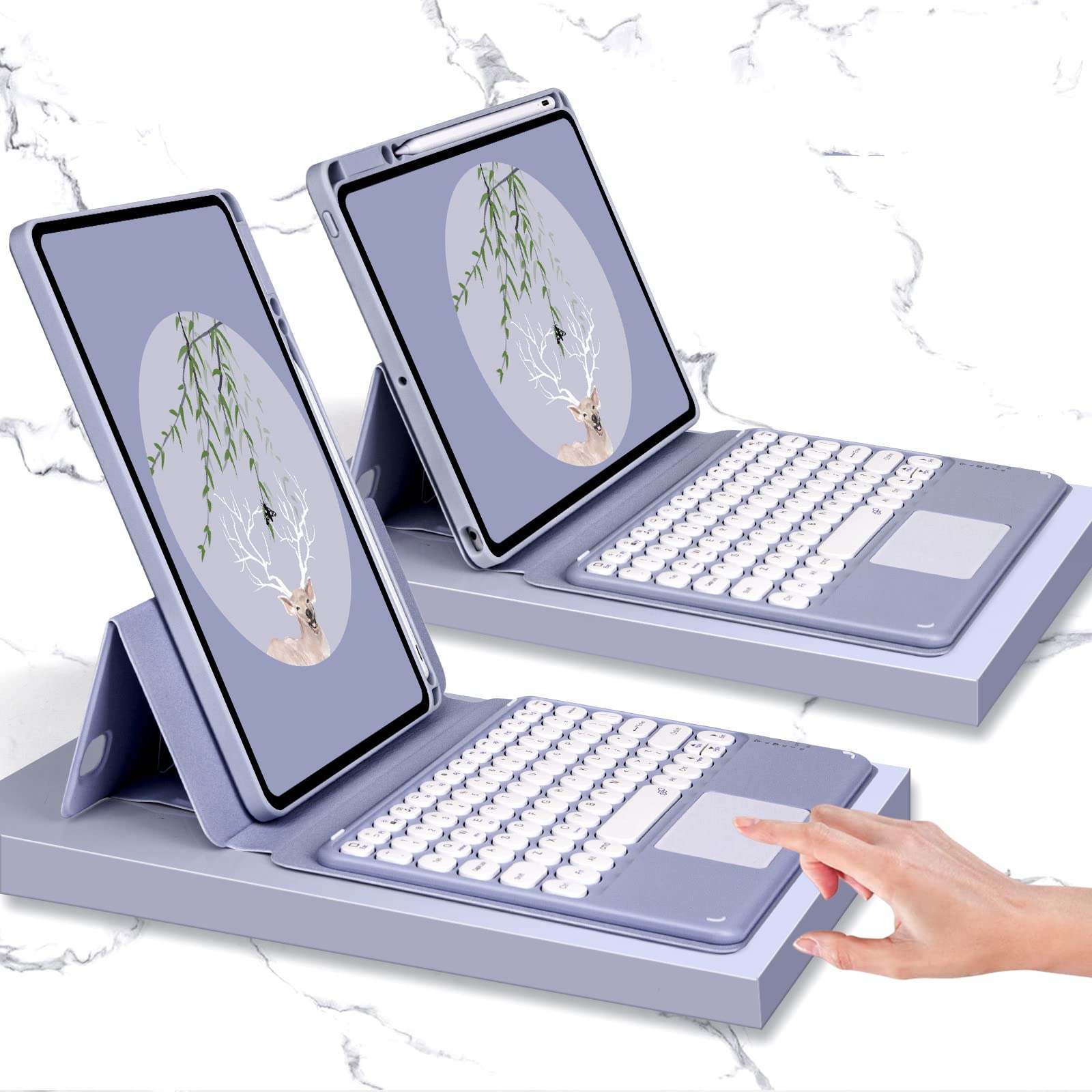 Wireless Bluetooth Keyboard Case for iPad Air 5th/4th Gen & iPad Pro 11-inch - Detachable Magnetic Keyboard with Touchpad, Pencil Holder & Clear Protective Cover in Lavender Purple | Perfect for Work, Study & Travel