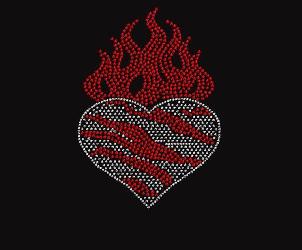 Heart Flames Rhinestone Iron-On Transfer for T-Shirts, Hoodies & DIY Crafts - Sparkling Decorative Patches for Clothing & Accessories