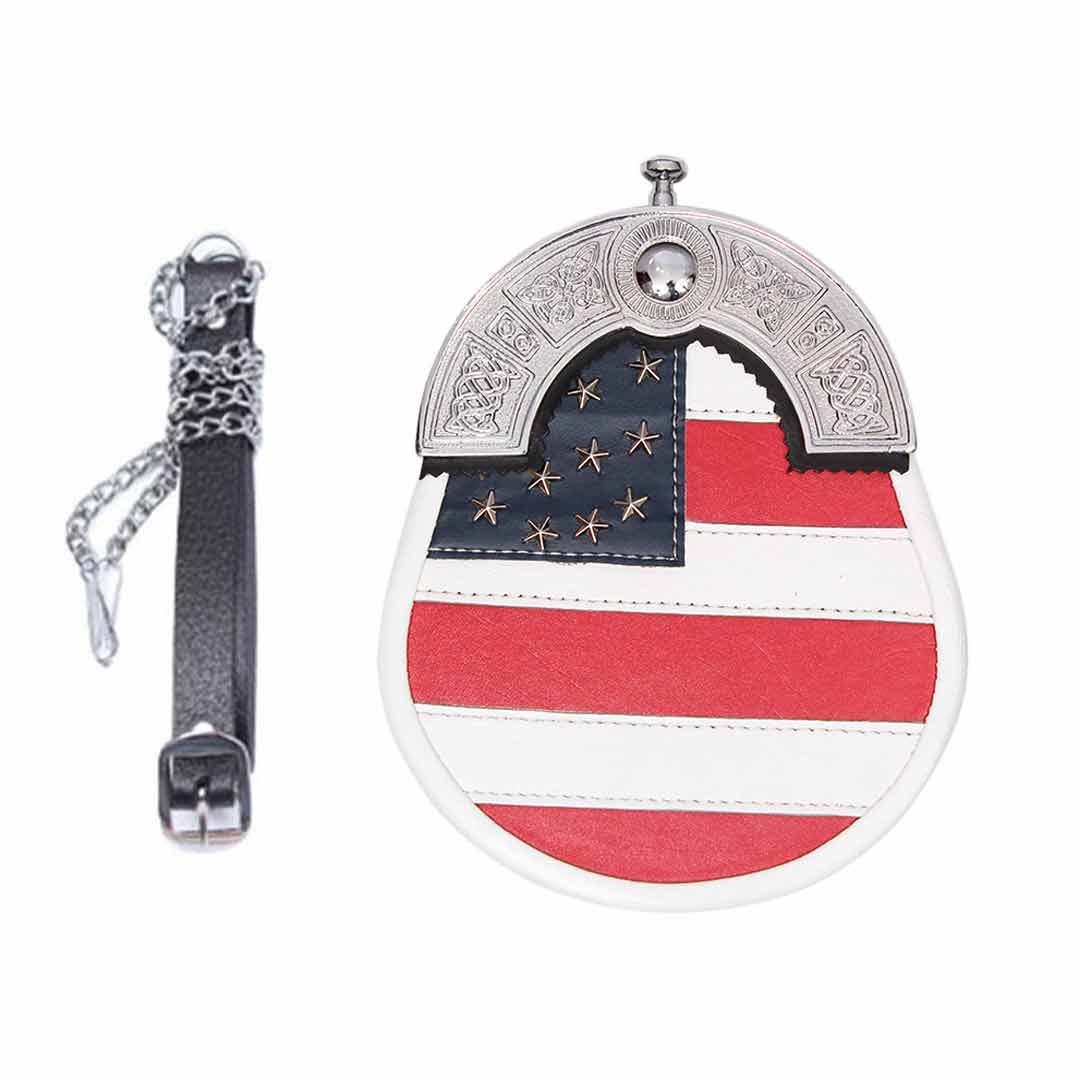 Authentic American Flag Leather Sporran - Traditional Scottish Kilt Pouch for Men - Perfect for Highland Dress, Celtic Events & Patriotic Occasions