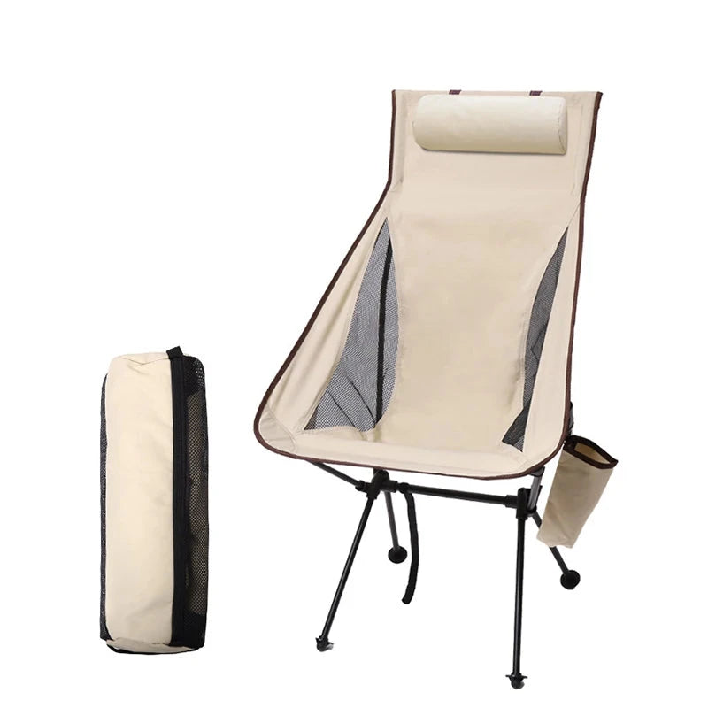 Portable Folding Camping Chair with Headrest - Lightweight Heavy Duty Aluminum Alloy Outdoor Chair for Hiking, Beach, Picnic & Backyard Relaxation