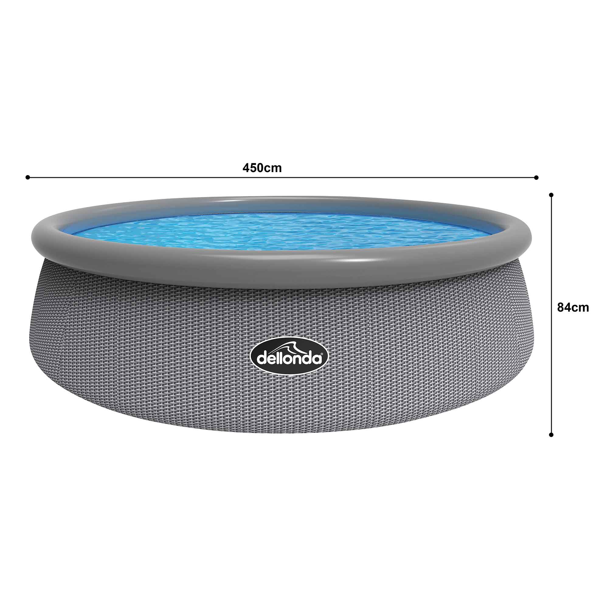 15ft Inflatable Round Swimming Pool with Filter Pump - Grey Rattan Design (DL18) for Backyard, Garden, and Outdoor Family Fun