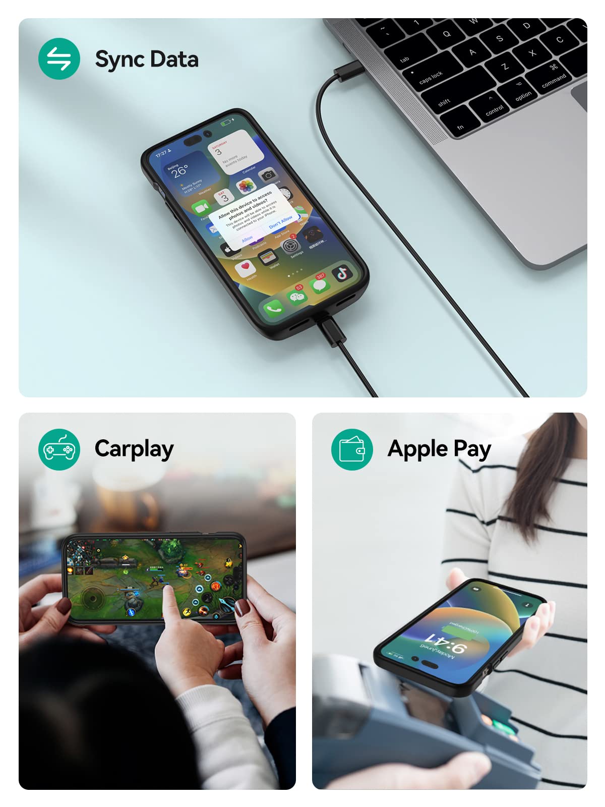 NEWDERY 10000mAh Qi Wireless Charging Battery Case for iPhone 14 & 14 Pro - Sync Data, Extended Power Pack Compatible with iPhone 13/13 Pro & 14/14 Pro (6.1 Inch) - Perfect for Travel, Outdoor Activities & Daily Use