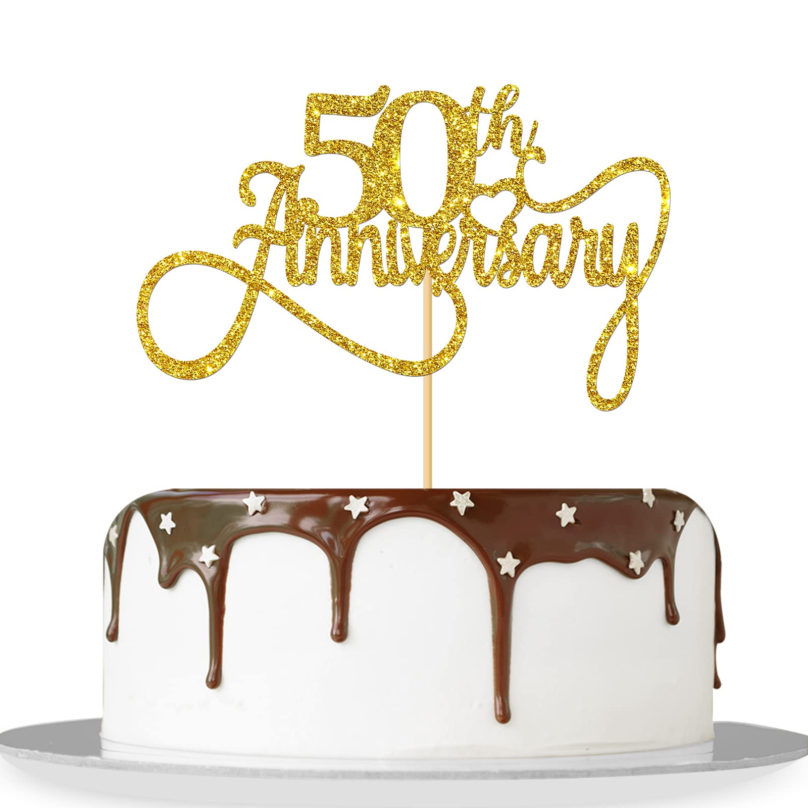 Gold Glitter 50th Anniversary Cake Topper - Happy 50th Birthday & Wedding Celebration Decor - Perfect for Milestone Birthday Parties, Golden Anniversary Cakes, and Special Occasion Dessert Decorations