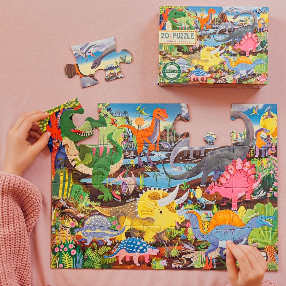 eeBoo Dinosaur Land 20 Piece Puzzle for Kids - Educational Dinosaur Puzzle Game for Children Ages 3-5 - Perfect for Preschool Learning & Family Game Night