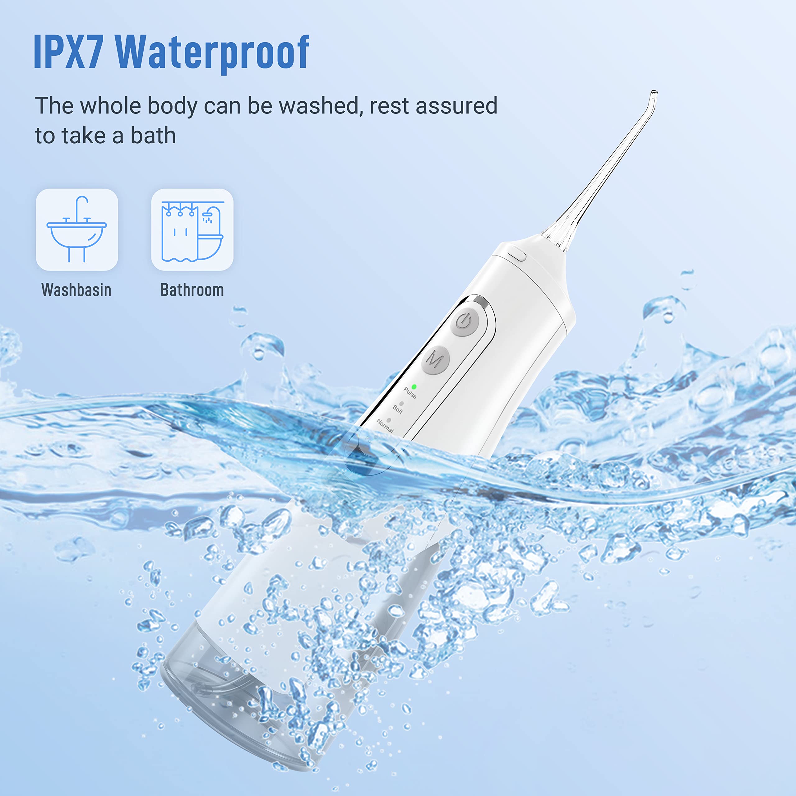 Infiwarden Cordless Water Flosser - Portable Rechargeable Dental Oral Irrigator with 310ml Water Tank, IPX7 Waterproof Teeth Cleaner for Home & Travel - Perfect for Braces Care & Gum Health (White)
