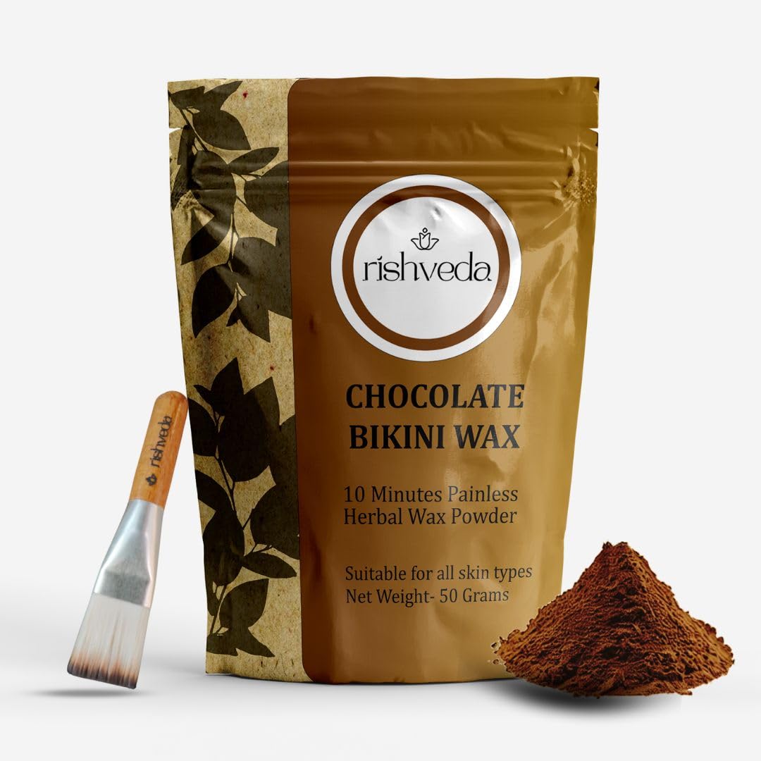 Rishveda Chocolate Bikini Wax - Natural Herbal Hair Removal Powder for Women | Painless 10-Minute Waxing | 50g Pack | Perfect for Smooth Skin at Home, Salon, or Travel
