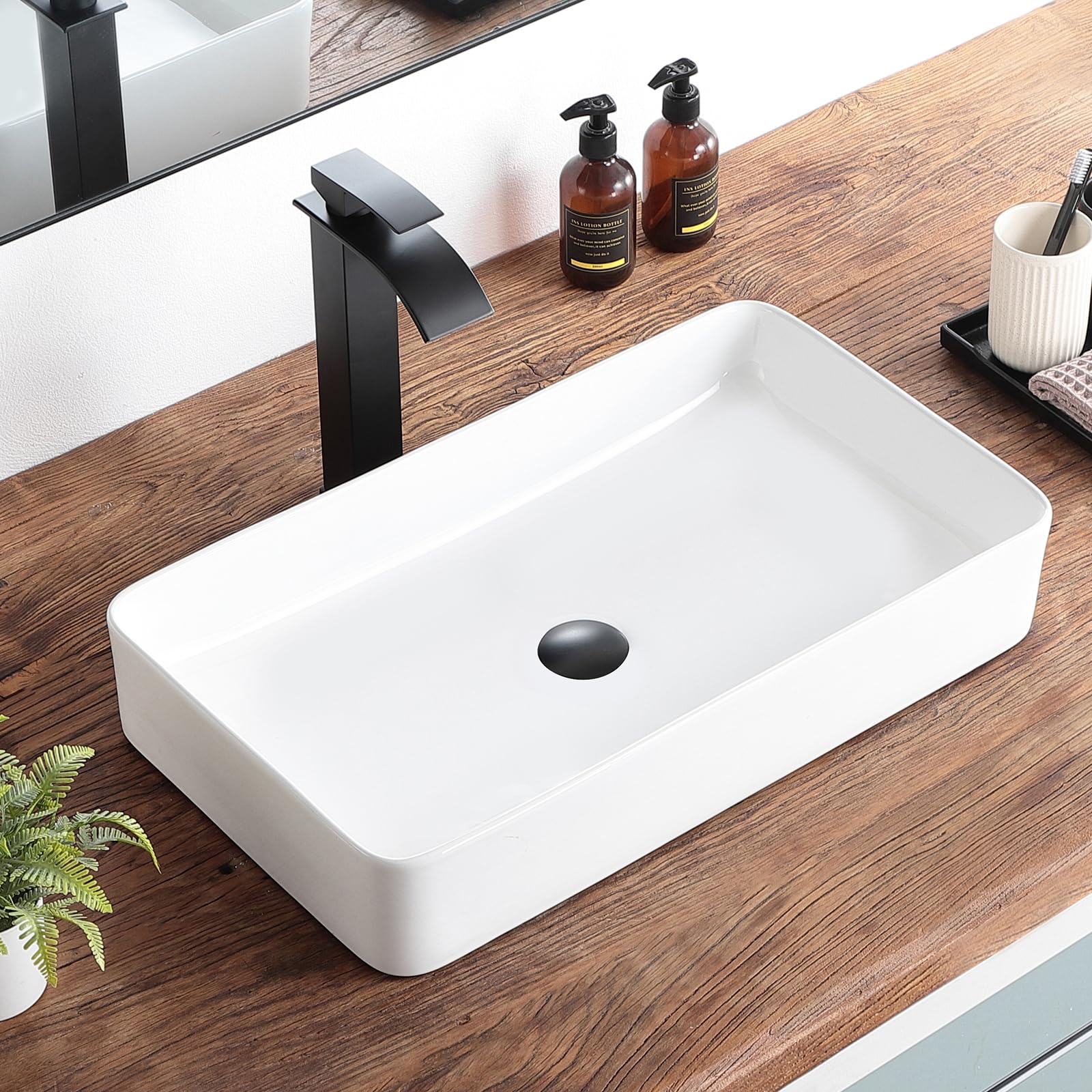 White Ceramic Vessel Sink 24x14 Inch - Rectangular Above Counter Bathroom Sink Bowl for Vanity, Powder Room & Modern Bath Decor - Durable Porcelain Small Sink for Contemporary Homes & Luxury Hotels