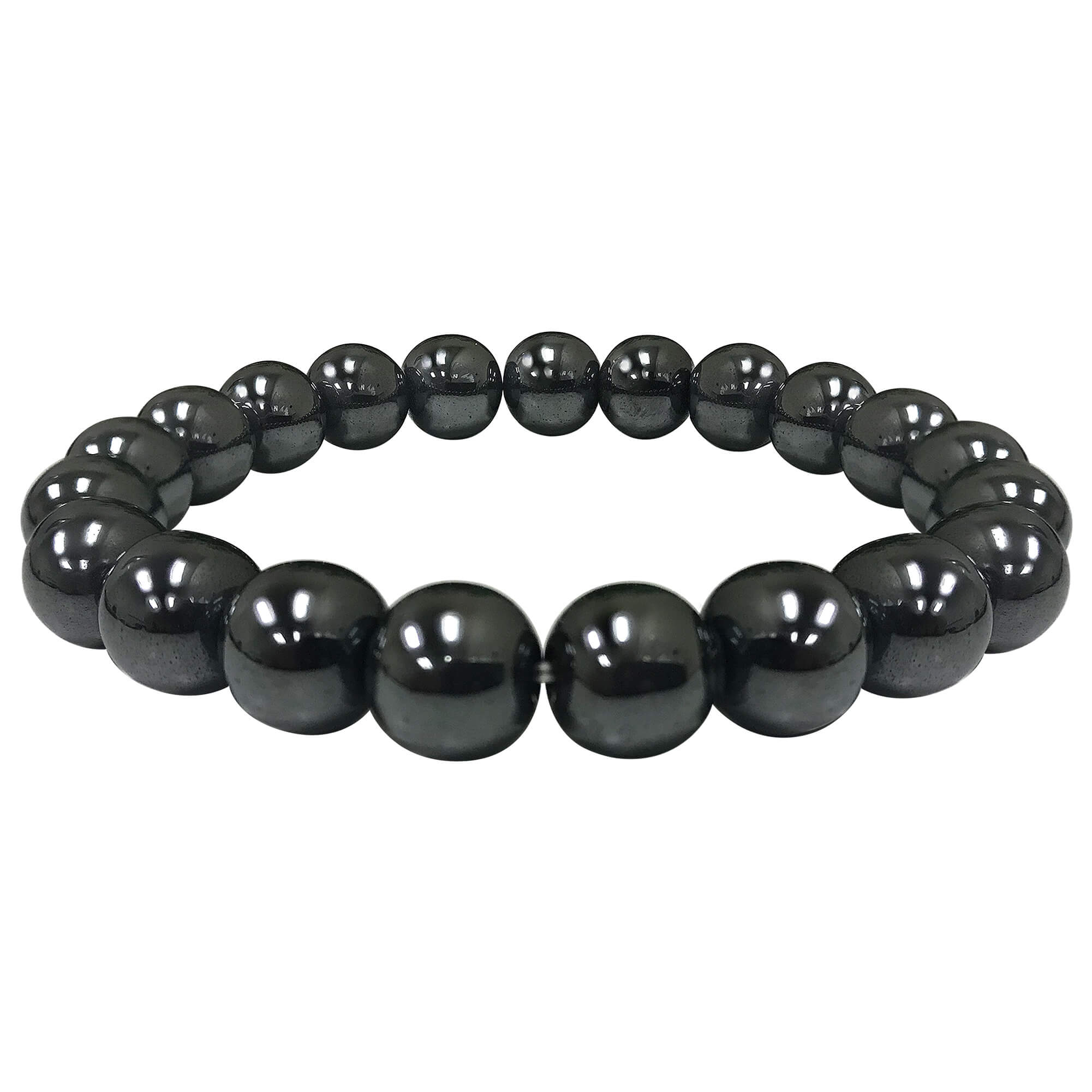 10mm Hematite Round Bead Stretch Bracelet for Men & Women - Handmade Adjustable Healing Jewelry for Stress Relief & Positive Energy