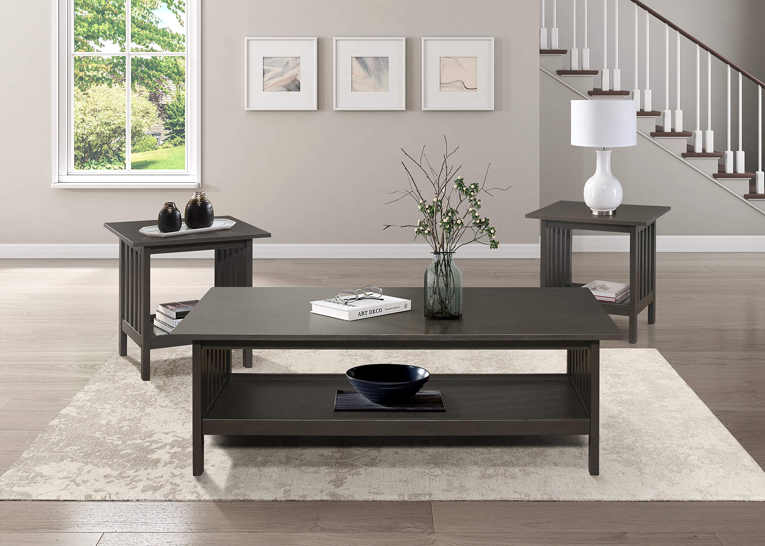 Lexicon Noel 3-Piece Coffee Table Set in Antique Gray - Modern Farmhouse Living Room Furniture for Small Spaces, Home Decor & Entertaining