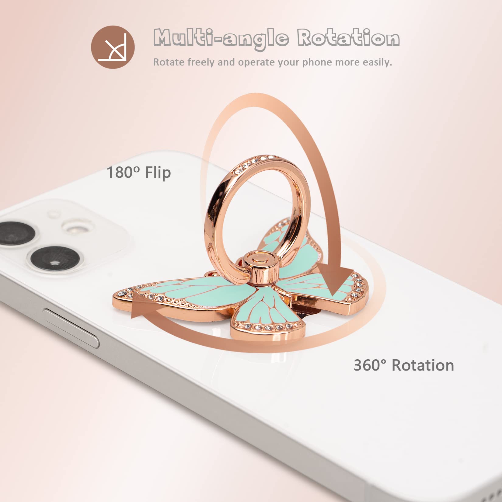 360° Rotating Metal Phone Ring Grip - Compatible with iPhone & Android for Secure One-Hand Use