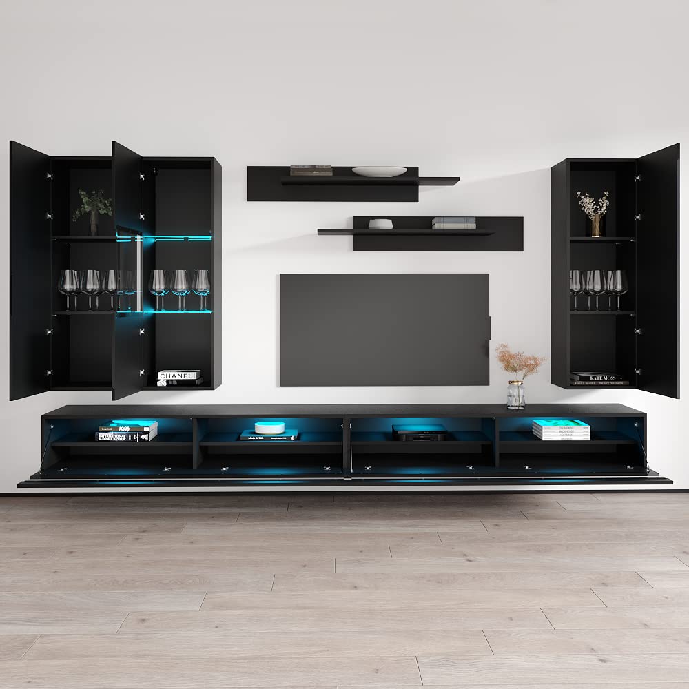 Modern Floating TV Stand with Storage & LED Lights - Wall-Mounted Entertainment Center Console for Bedroom & Living Room - 35