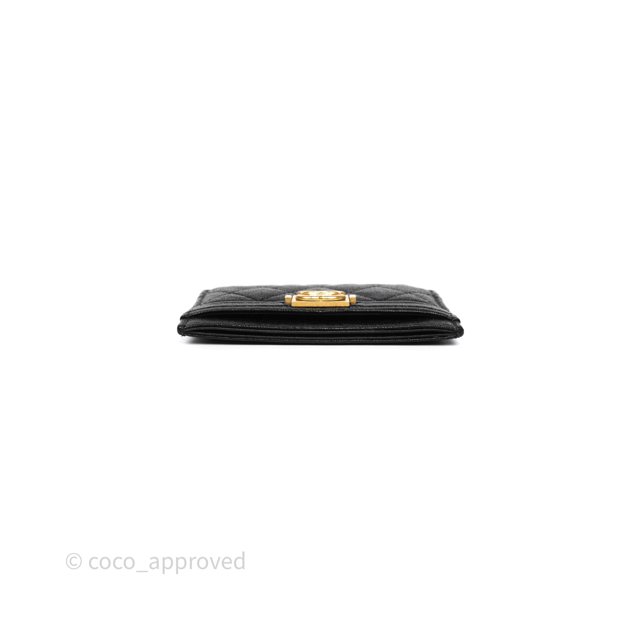 Chanel Boy Card Holder in Black Quilted Caviar Leather with Aged Gold Hardware - Luxury Wallet for Women, Perfect for Everyday Use and Gift Giving