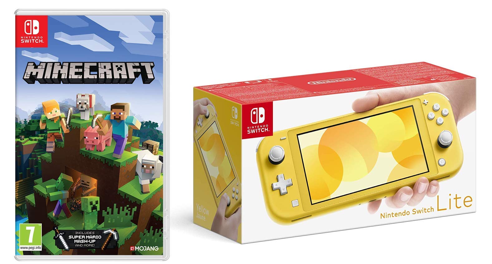 Nintendo Switch Lite Yellow Console with Minecraft Game Bundle - Portable Handheld Gaming for Travel, Commute & Home Entertainment