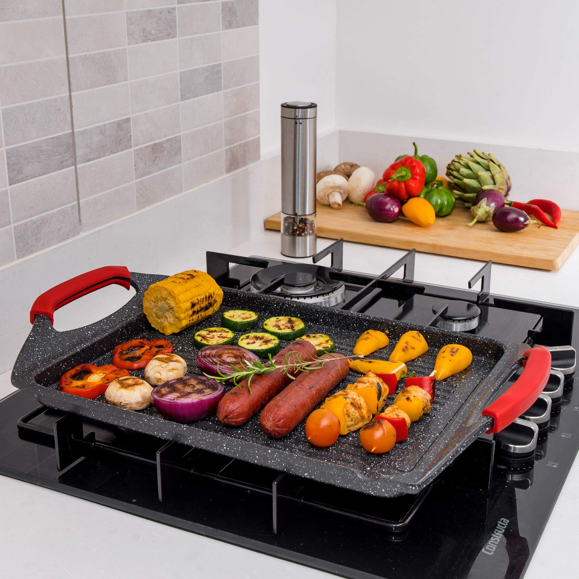 18x10.5 Inch Non-Stick Aluminum Griddle Pan for Stove Top - Rectangle BBQ Grill Pan for Indoor Cooking, Perfect for Fish, Vegetables & Steak - Induction Compatible Flat Top Griddle for Kitchen & Outdoor Use
