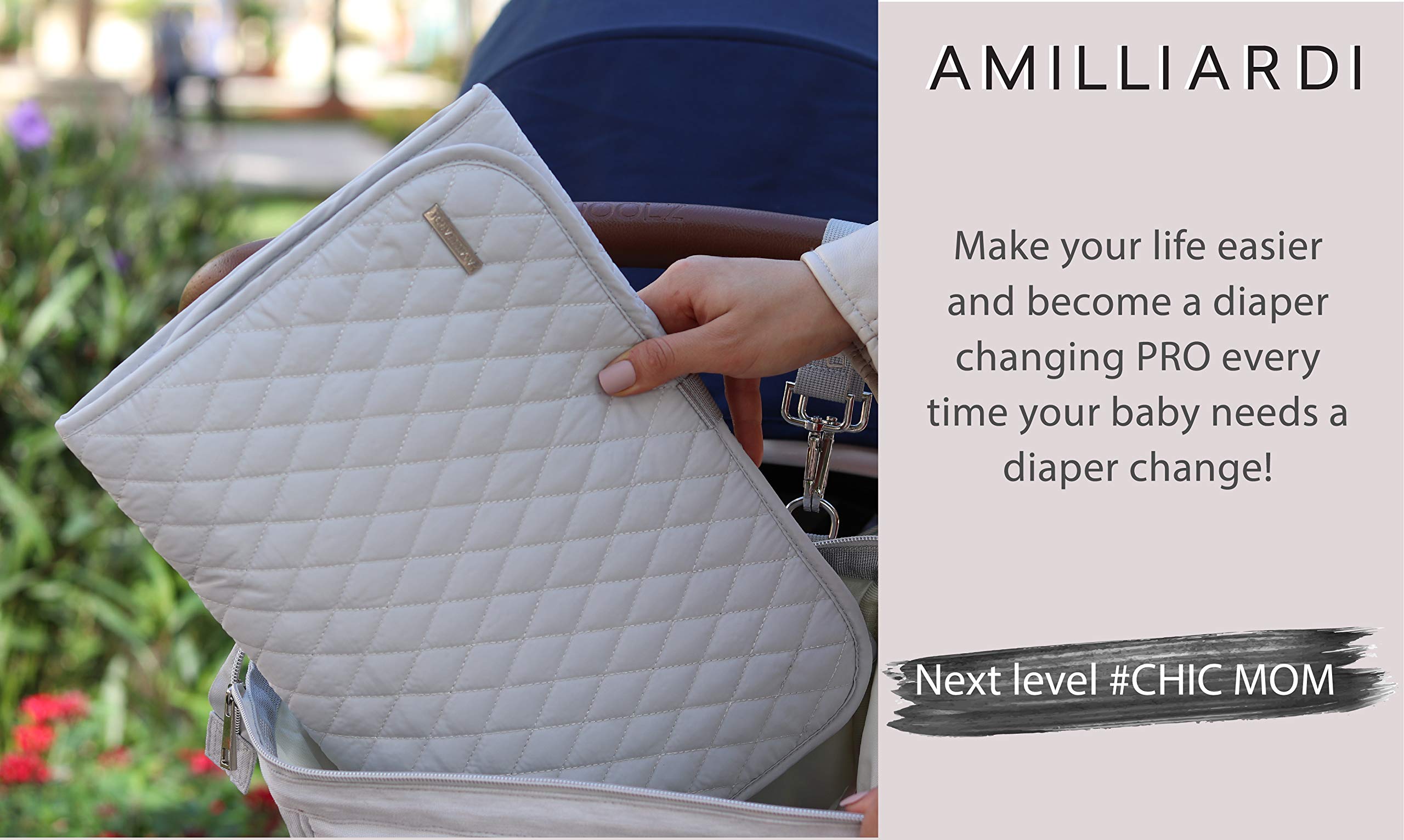 AMILLIARDI Portable Diaper Changing Pad - Waterproof Travel Changing Mat for Baby, Infant & Newborn - Stylish Grey Design - Perfect for On-the-Go Parents, Airplane, Car & Outdoor Use