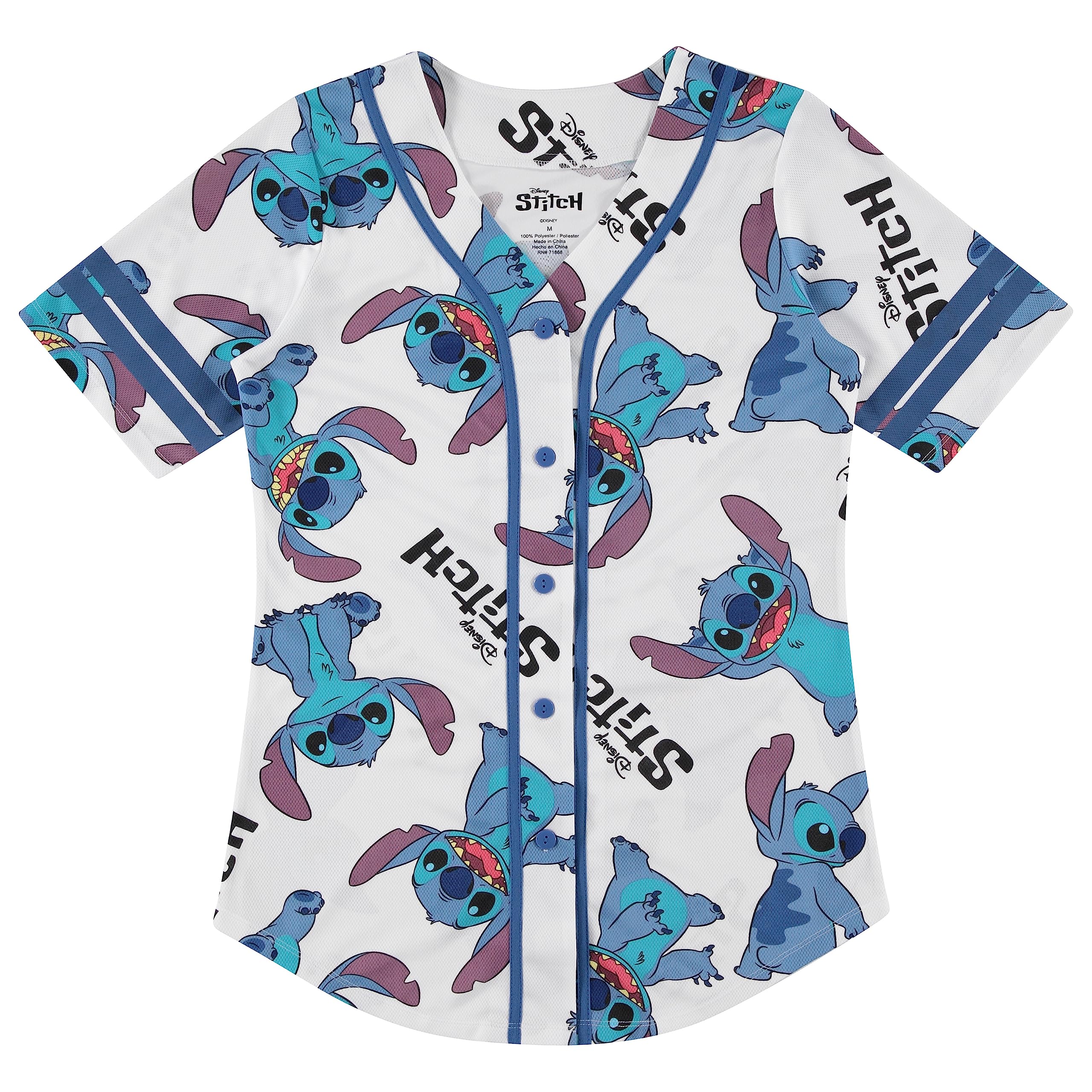 Disney Lilo & Stitch Women's Baseball Jersey - Classic Hawaiian Print Anime Cosplay Shirt for Disney Fans, Halloween Costume & Themed Parties