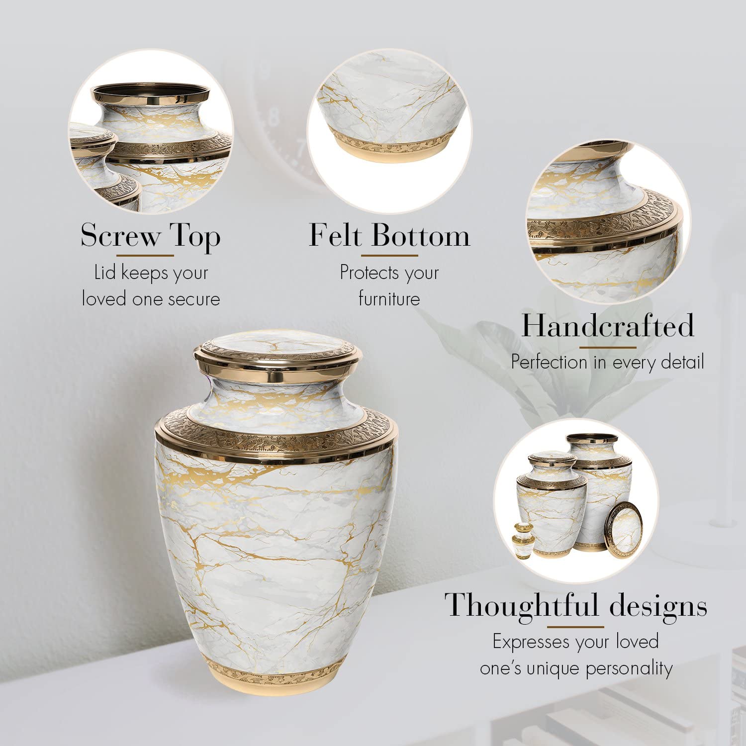 Elegant White Marble Urn for Human Ashes - Large Adult Cremation Urn for Women, Perfect for Home Memorial or Columbarium Display - Memorial Gift for Mom and Loved Ones