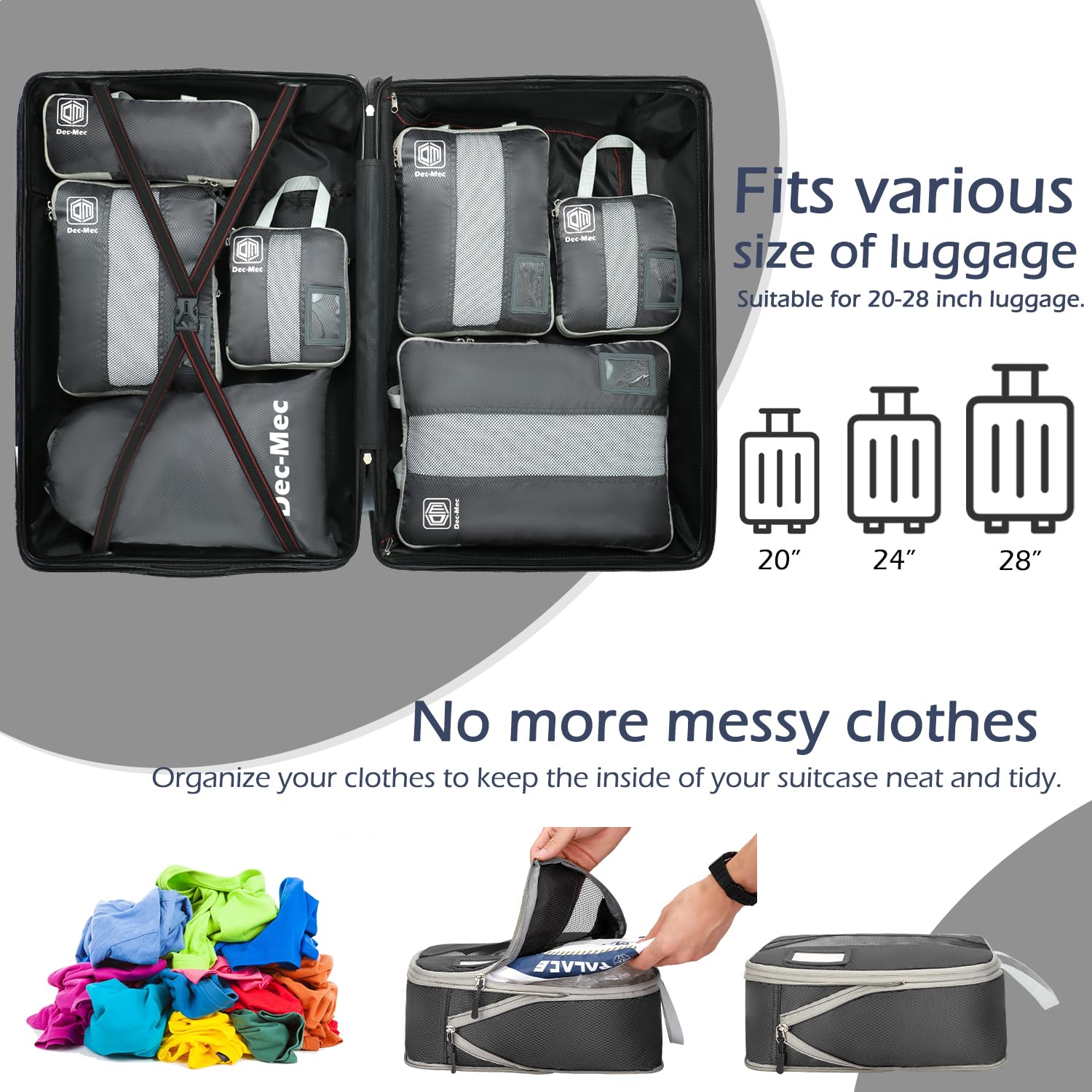 4/6 Set Expandable Compression Packing Cubes with Label - Travel Organizer Bags for Carry-On Luggage & Suitcase - Perfect for Business Trips, Vacations & Weekend Getaways