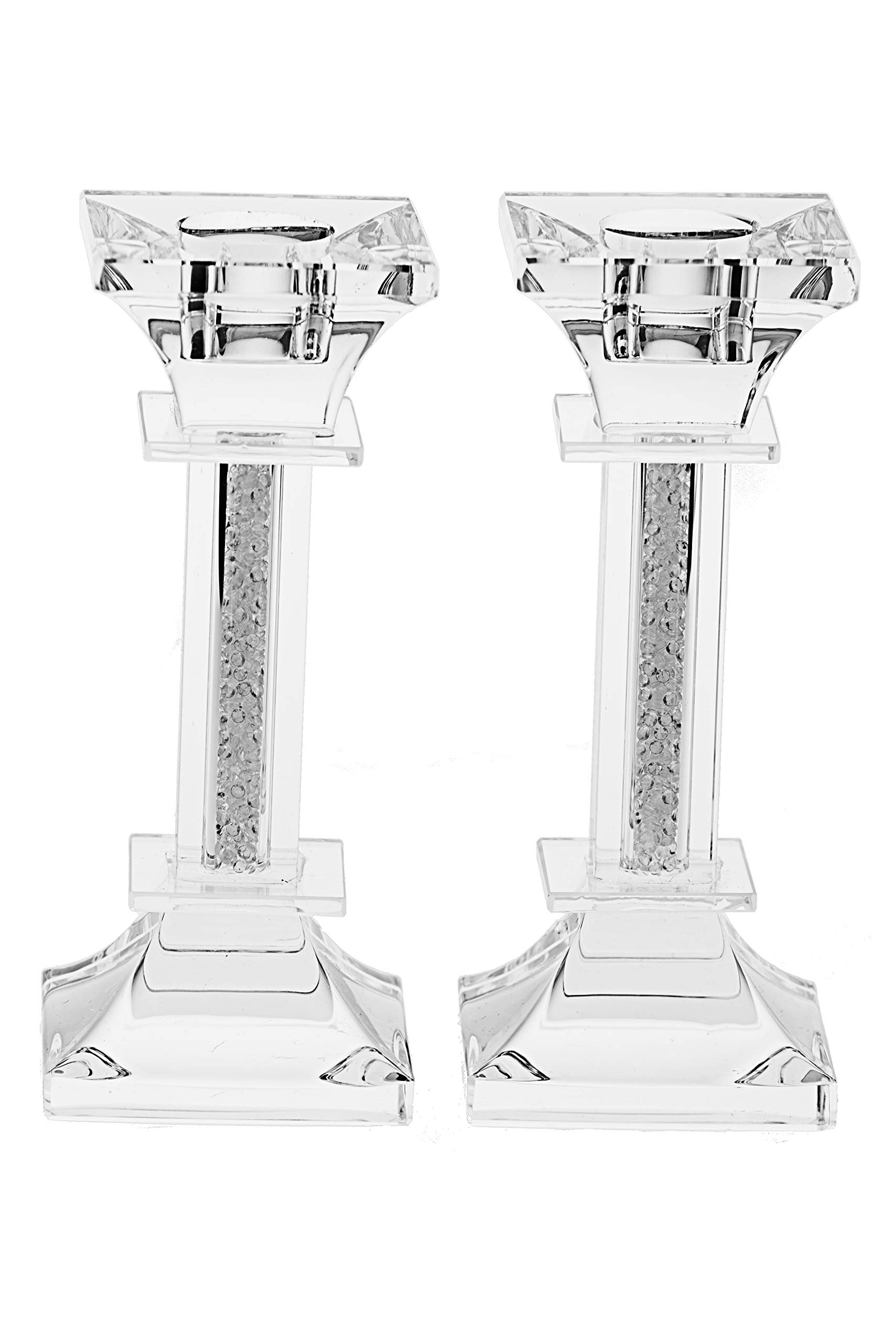 Elegant Crushed Stone Crystal Candle Holders - 6.5