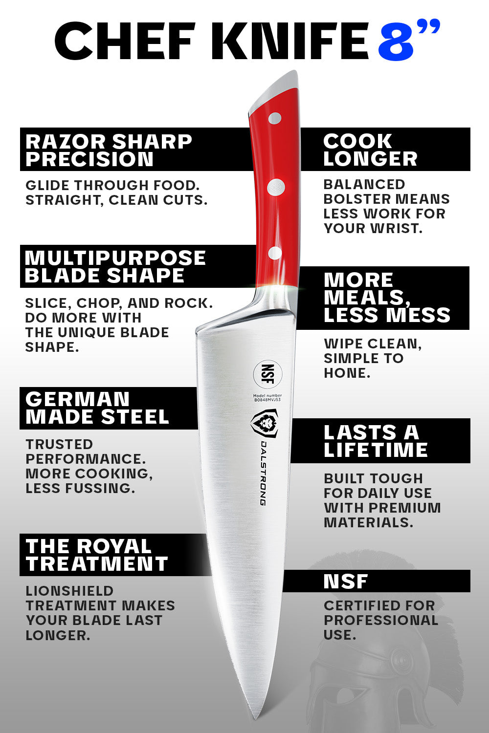 Premium 8-Inch Chef's Knife - Crimson Red Handle Gladiator Series - NSF Certified Professional Kitchen Knife by Dalstrong - Perfect for Slicing, Dicing & Food Prep