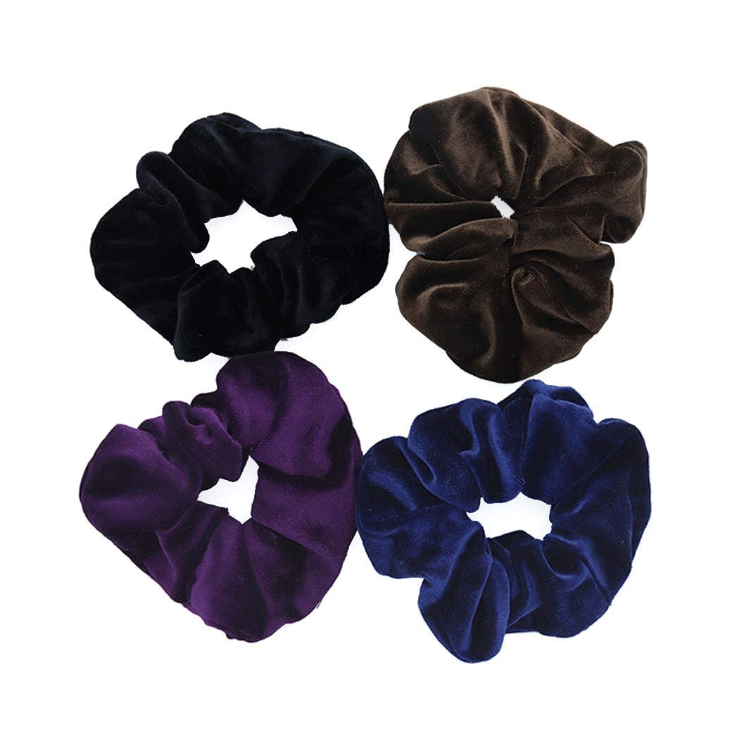 ALIBA COLLECTION 4-Pack Velvet Scrunchies for Women - Soft Hair Ties & Elastic Hair Bands for Thick Hair - Large Ponytail Holders & Cute Hair Accessories - Perfect for Work, Gym, and Everyday Styling