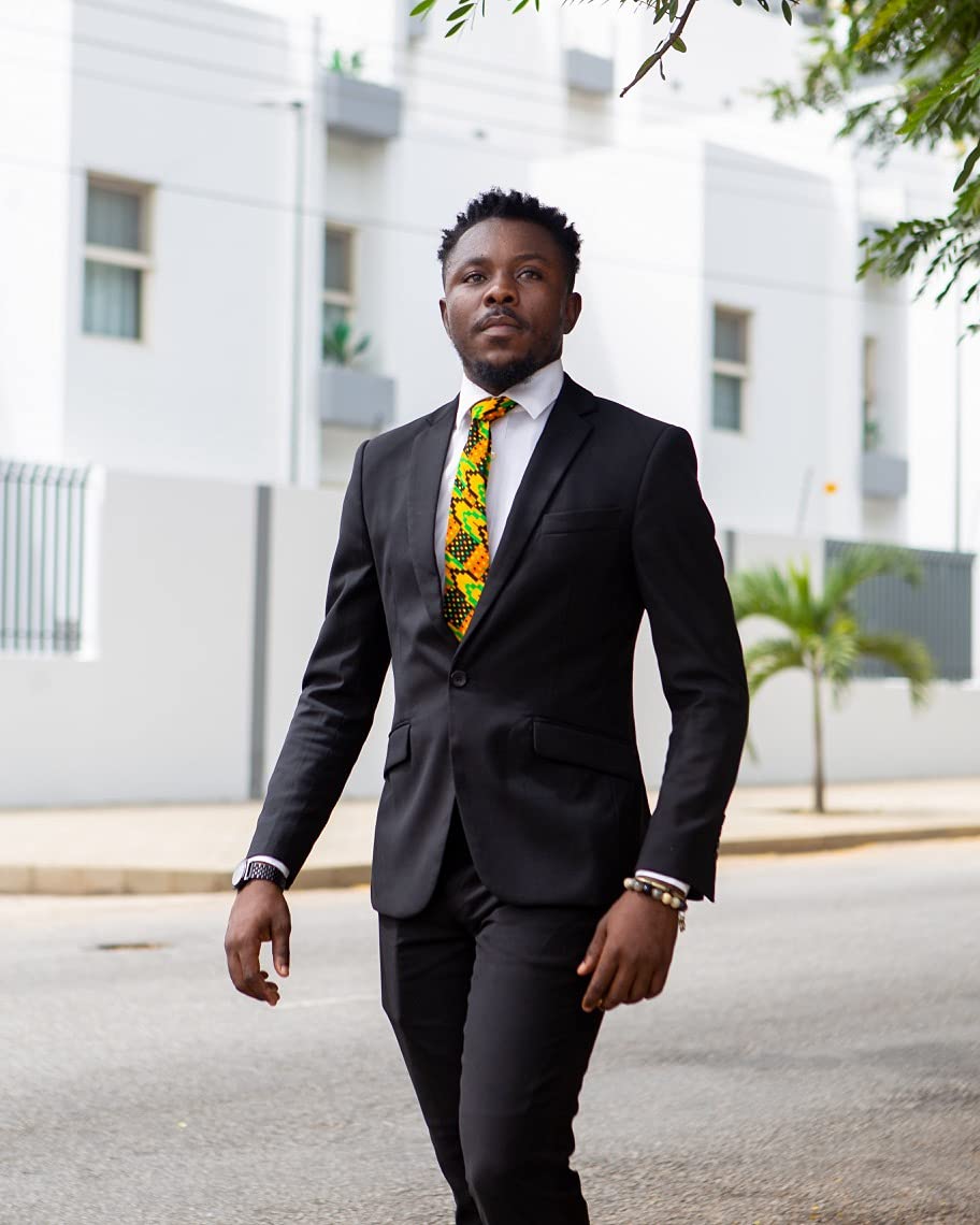 Authentic Kente African Neck Tie, Socks & Pocket Square Set for Men - Traditional Ghanaian Accessories for Weddings, Parties & Cultural Events