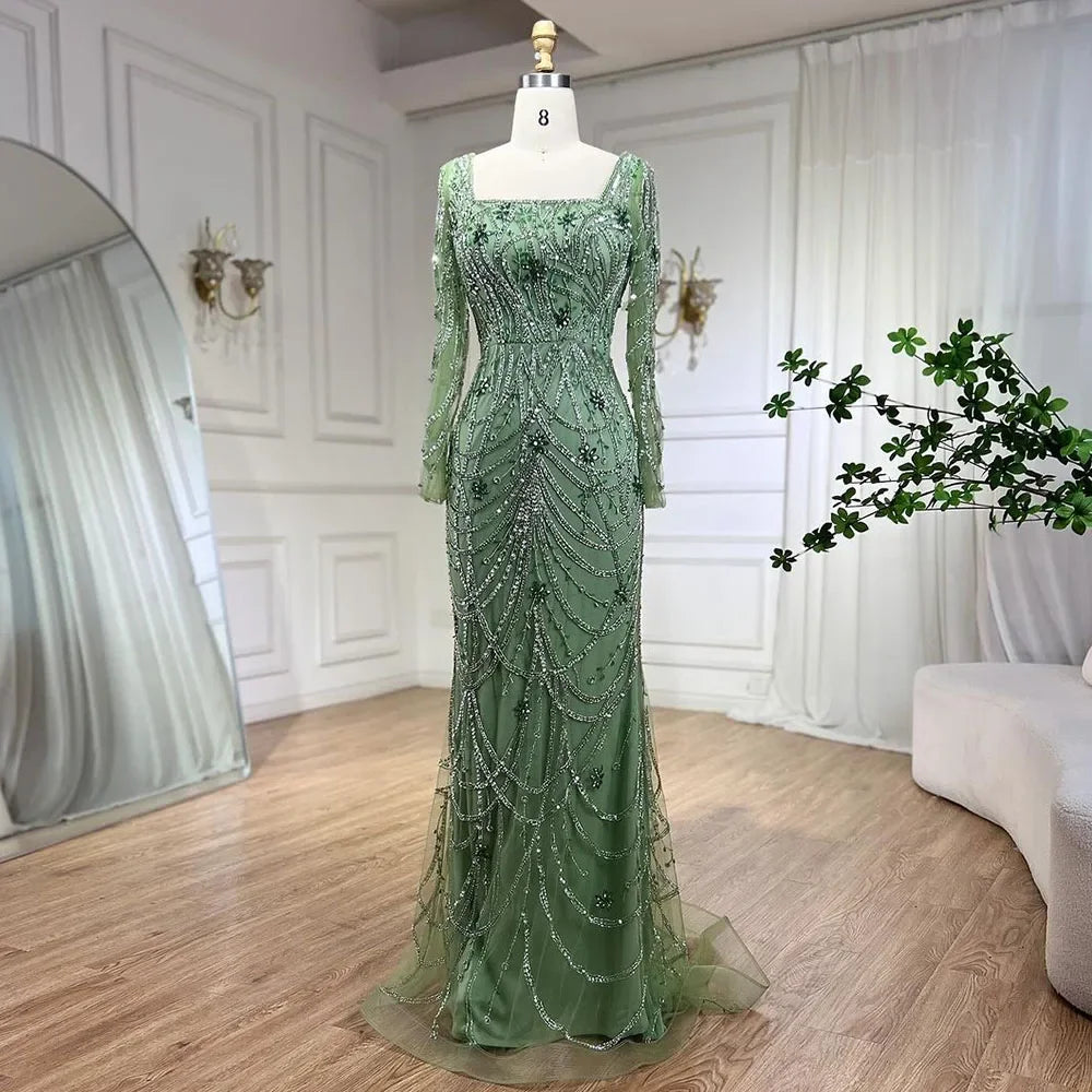 Serene Hill Dark Green Mermaid Dress with Crystal Beads | Elegant Arabic Evening Gown for Women | Perfect for Weddings, Parties & Special Occasions | 2025 LA72242 | Formal Wear for Red Carpet Events & Gala Dinners