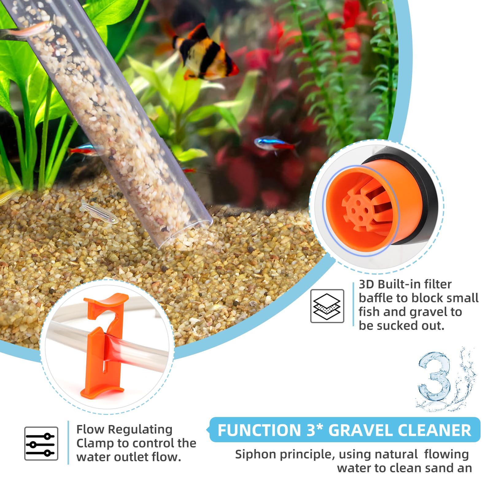 Hygger Aquarium Gravel Cleaner Kit - Fish Tank Cleaning Brush & Water Changer with Sand Vacuum Siphon | Includes Hose Controller Clamp for Easy Aquarium Maintenance | Perfect for Freshwater & Saltwater Tanks