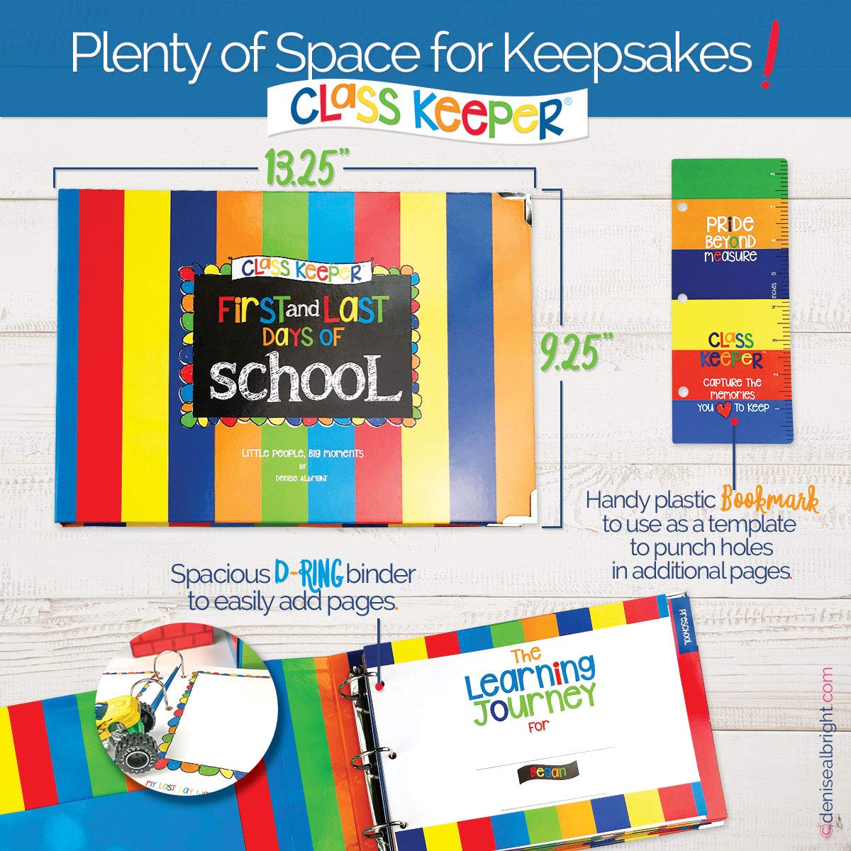 Class Keeper School Memory Kit with Photo Props & Sticker Set - Primary Stripes Design for Classroom Keepsakes, Yearbook Photos & Teacher Gifts