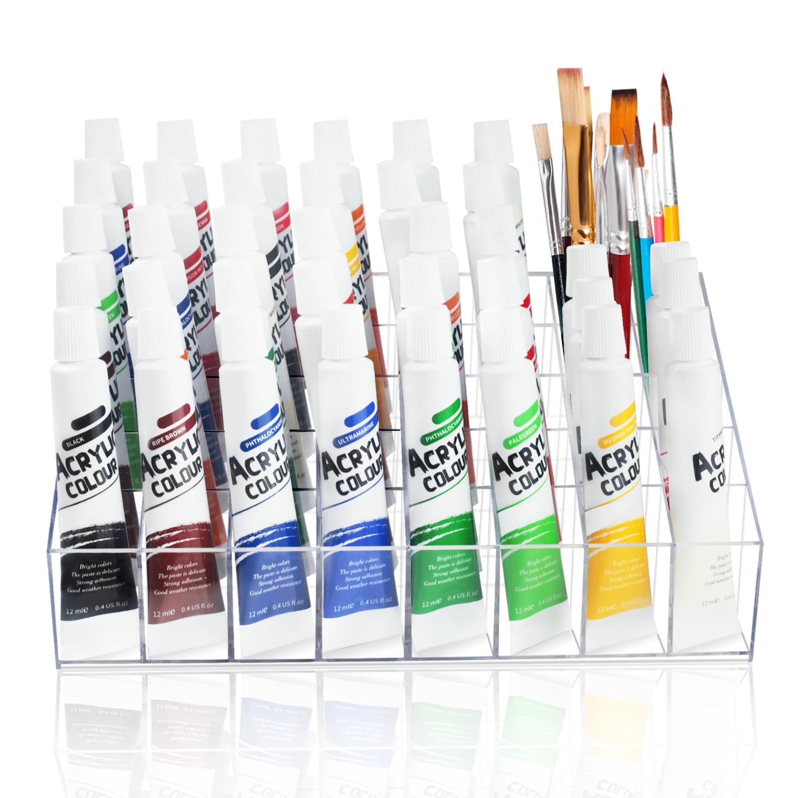 Vowcarol 40-Slot Acrylic Paint Tube Organizer - Clear Watercolor Paint Tube Holder for Artists & Crafters - Perfect for Art Studios, Painting Classes & DIY Projects