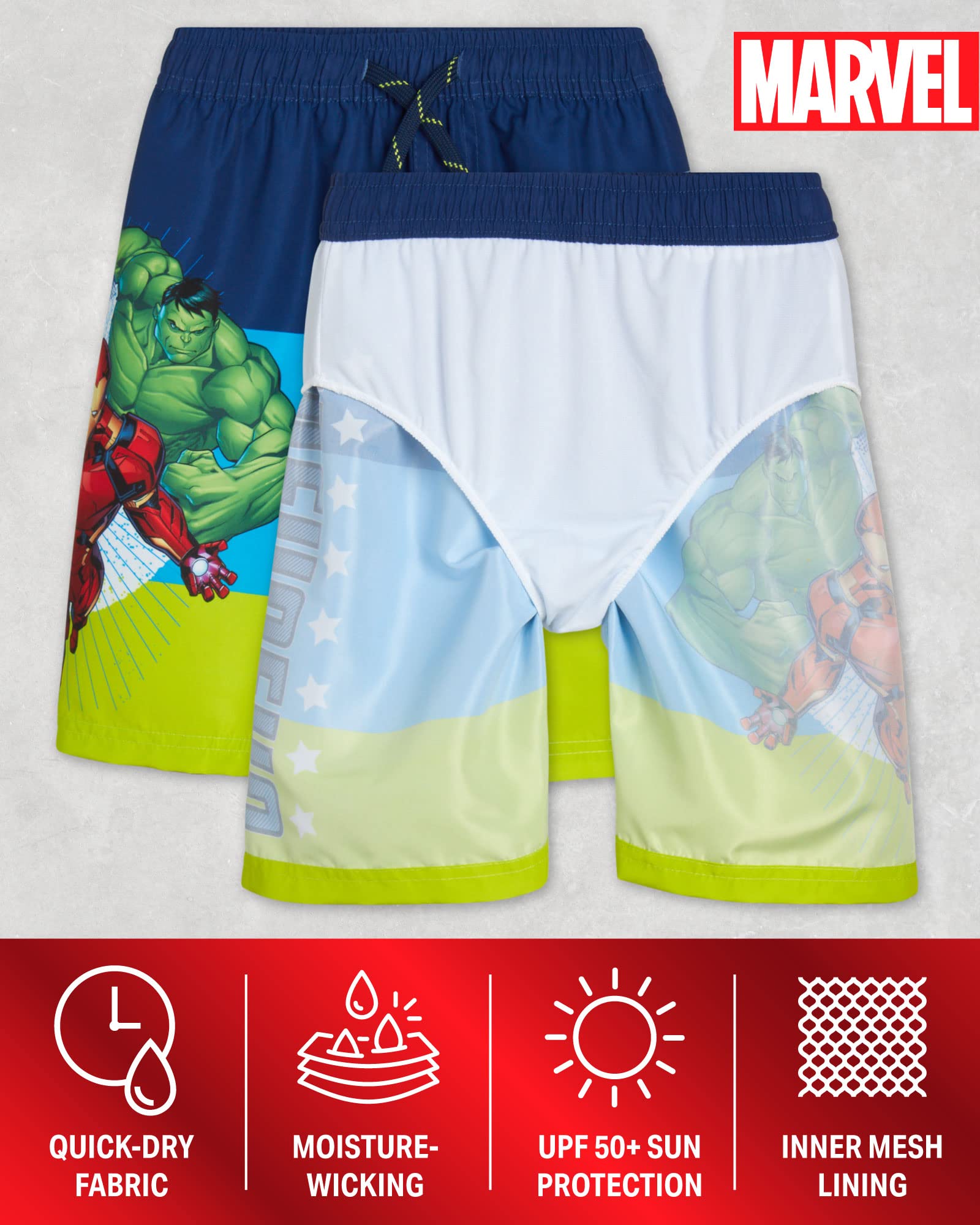 Marvel Avengers Boys' Swim Trunks - Spider-Man, Captain America, Hulk UPF 50+ Quick Dry Swim Shorts for Kids (2T-12) | Beach, Pool & Summer Water Activities