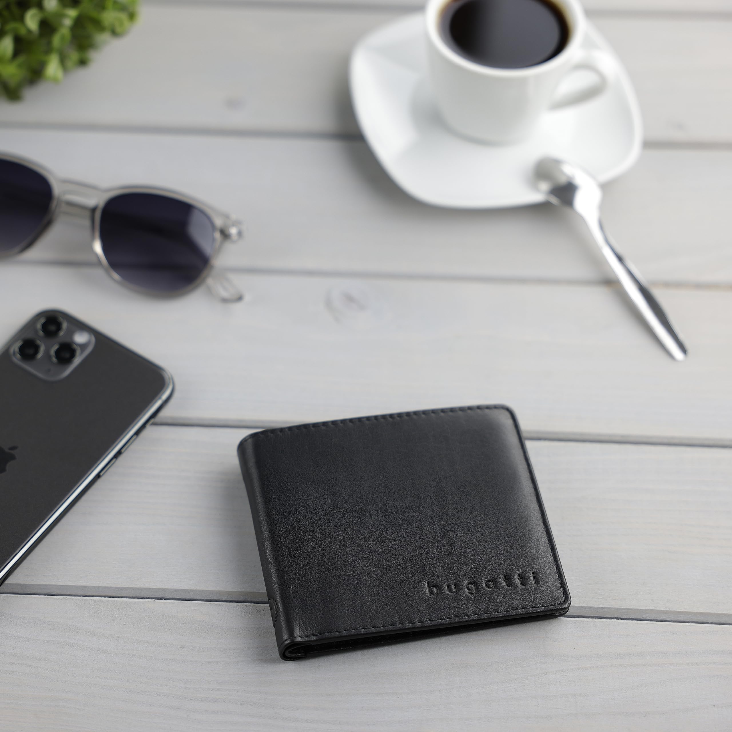 Bugatti Men's Leather Coin Pouch Wallet - Slim RFID Blocking Card Holder for Cash & Credit Cards | Perfect for Travel, Gym & Everyday Use