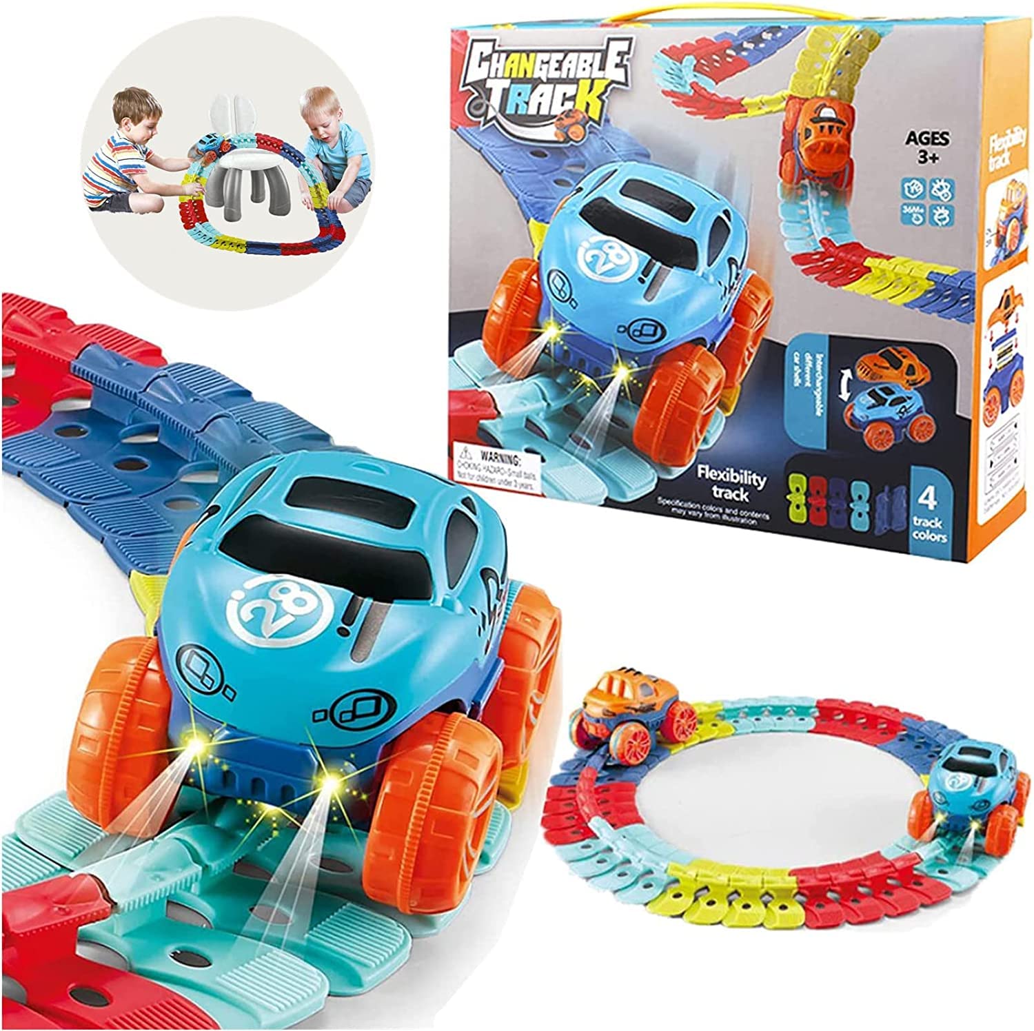 184-Piece Flexible DIY Race Track Set with LED Light-Up Cars - 2023 New Changeable Track Building Toy for Kids Ages 3+ | Educational STEM Toy for Boys & Girls | Perfect for Indoor Play, Birthday Gifts & Family Game Nights