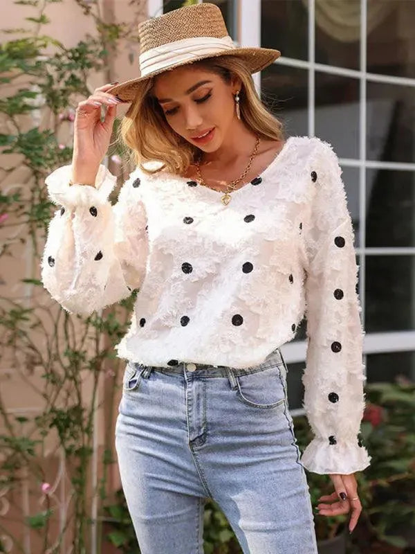 Polka Dot V-Neck Women's Blouse - Stylish & Comfortable Tops for Casual Wear, Office & Date Night