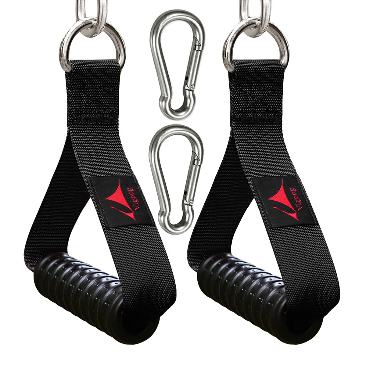 Heavy Duty Gym Handles for Cable Machine, Resistance Bands & Pulley Systems - Home Fitness Equipment with Elastic Rubber Grip & 2 Large Carabiners - Perfect for Strength Training, CrossFit & Home Workouts