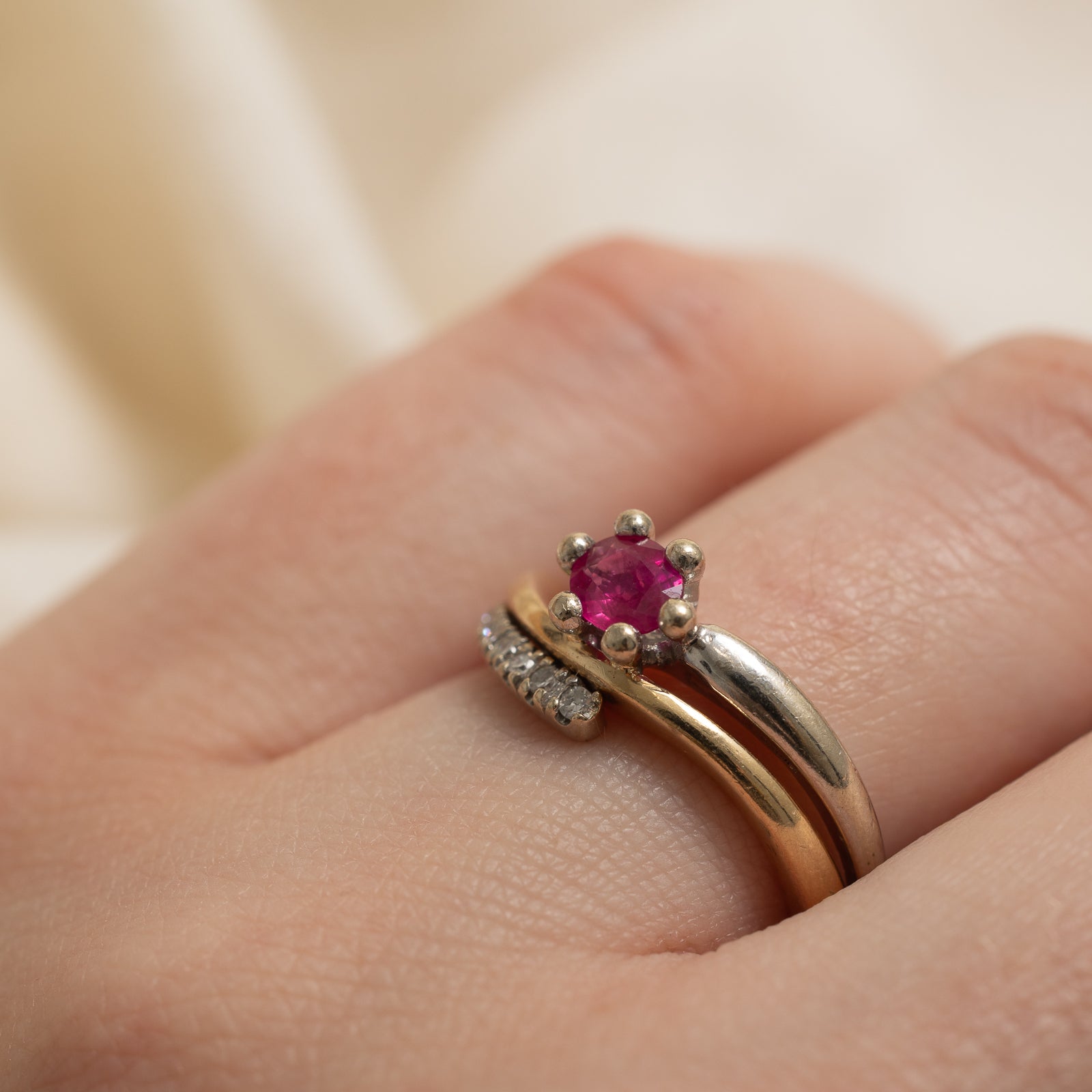 Synthetic Ruby and Diamond Wave Ring - 0.50ct Ruby with 0.05ctw Diamonds - Size 7 - Elegant Jewelry for Women, Perfect for Weddings, Anniversaries and Special Occasions
