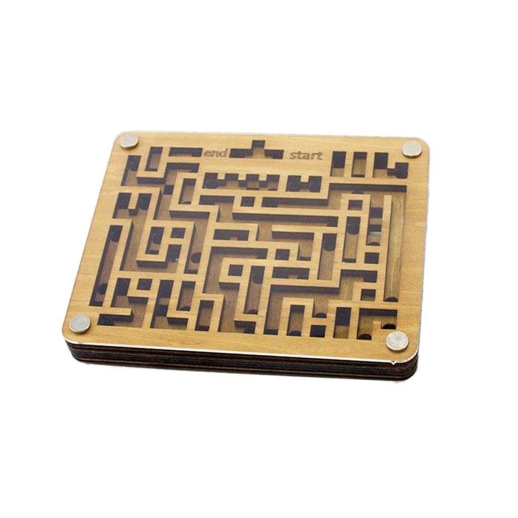 MERISHOPP® Wooden Maze Game - 2 Sides Puzzle for Adults, Teens & Kids - Educational Brain Teaser Toy - Perfect for Family Game Night, Classroom Activities & Stress Relief (1 Piece Wooden Maze Puzzle)