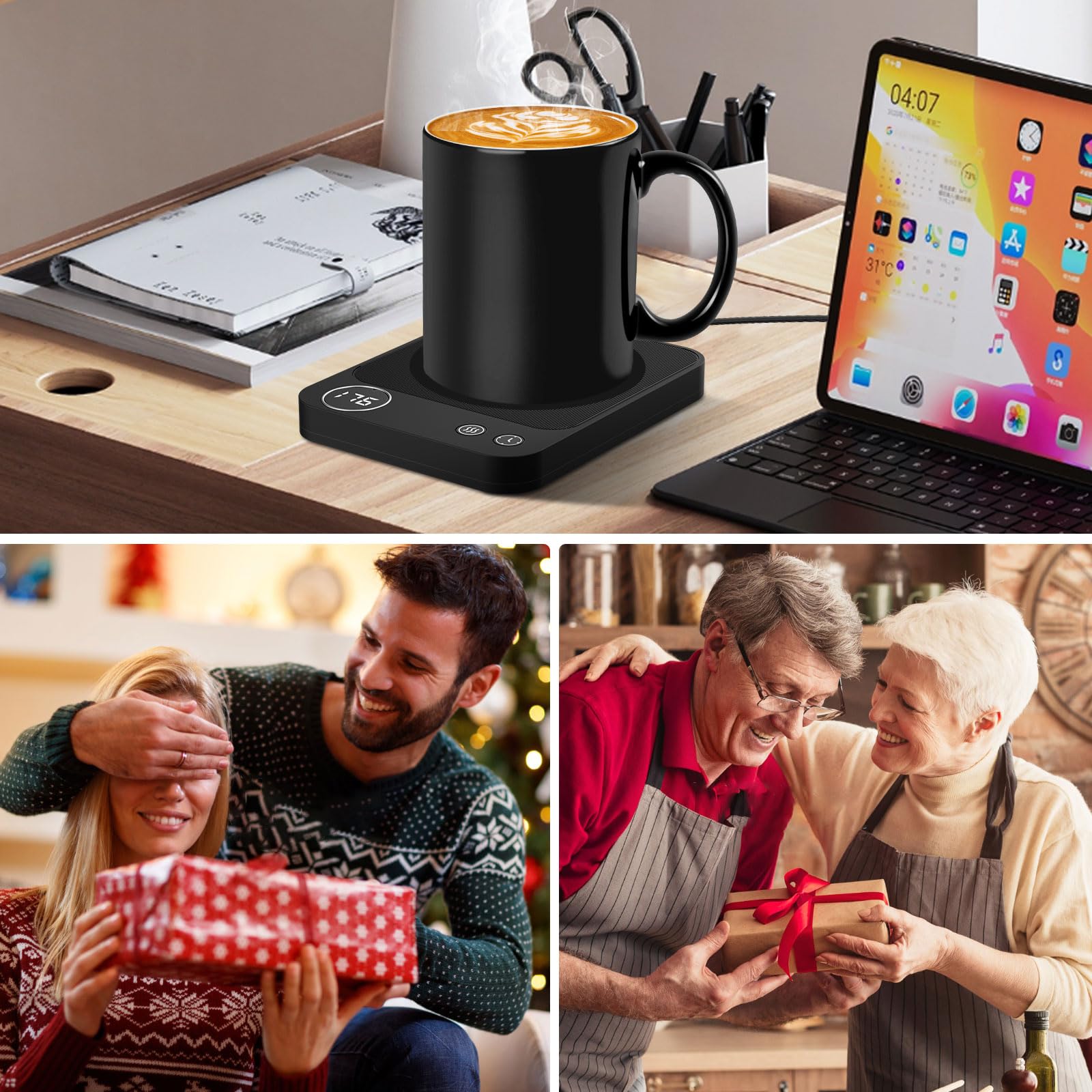 3-Temperature Smart Coffee Mug Warmer with Auto Shut Off & Digital Display - Electric Desk Warmer for Coffee, Tea, Hot Chocolate - Perfect for Office, Home & Travel Use (No Cup Included)