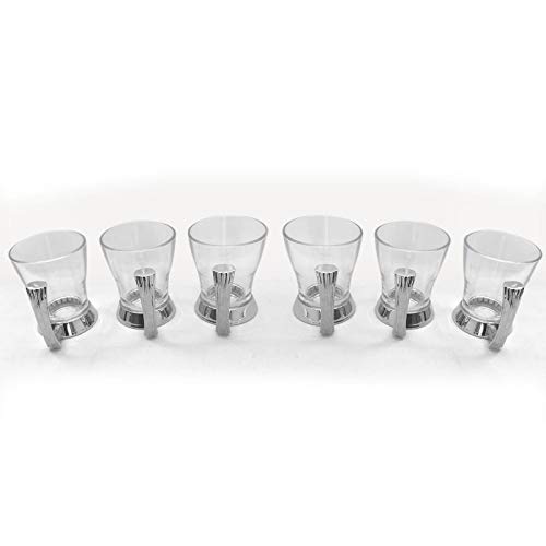 Premium Set of 6 Porcelain Tea & Coffee Cups with Elegant Two-Tone Silver Handle - Perfect for Home, Office, and Gift Giving