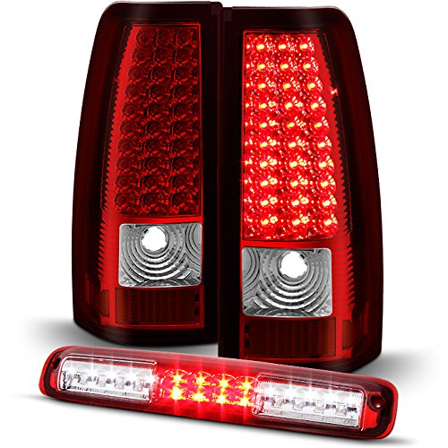 AKKON Full LED Tail Lights + 3rd Brake Lamp Combo for 2003-2006 Chevy Silverado & GMC Sierra - Red Clear Lens - Upgrade Your Truck's Style & Safety (Perfect for Night Driving & Custom Builds)