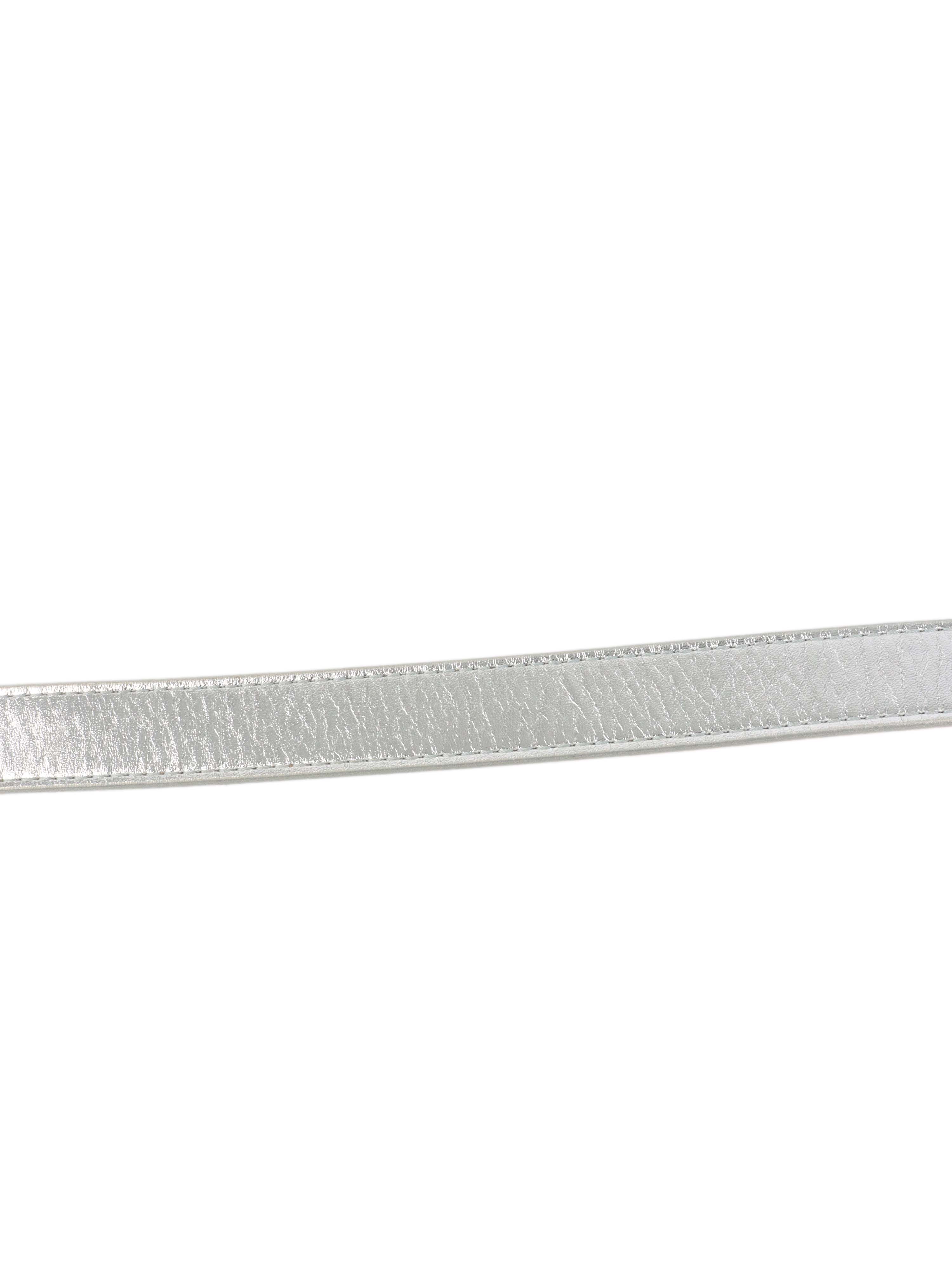 Louis Vuitton Genuine Leather Silver Buckle Script Belt Size 80 - Luxury Fashion Accessory for Men's Formal & Casual Outfits