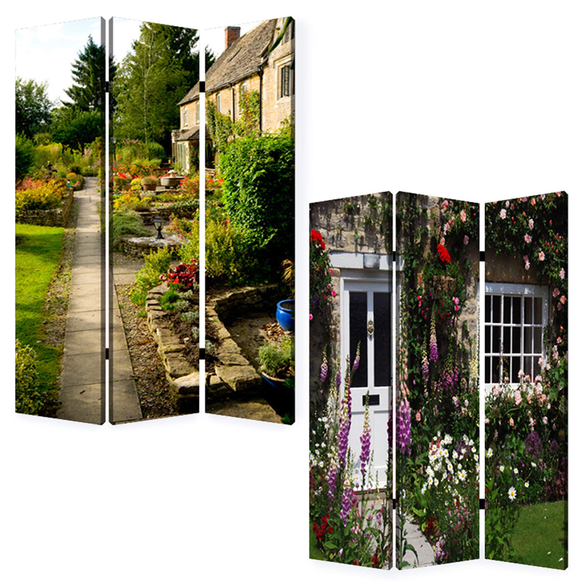 English Garden Room Divider - 6 Panel Folding Privacy Screen with Nature Floral Design for Home, Office, and Outdoor Use - Perfect for Room Separation, Patio Decor, and Event Backdrops