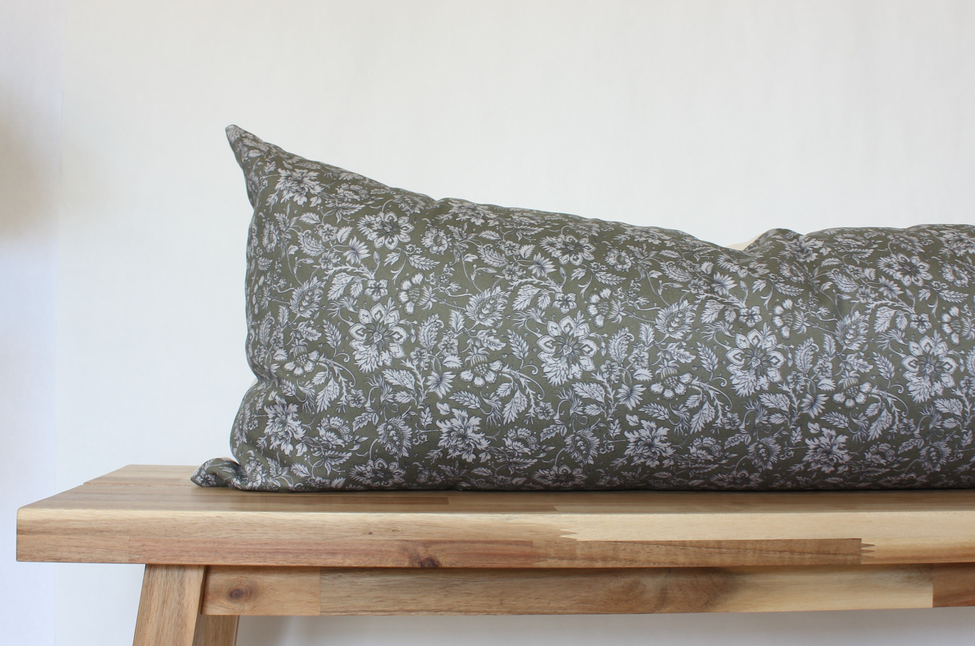 Olive Green Floral Lumbar Pillow Cover - Decorative Cushion Case for Sofa, Bed & Home Decor - 18x12 Inches