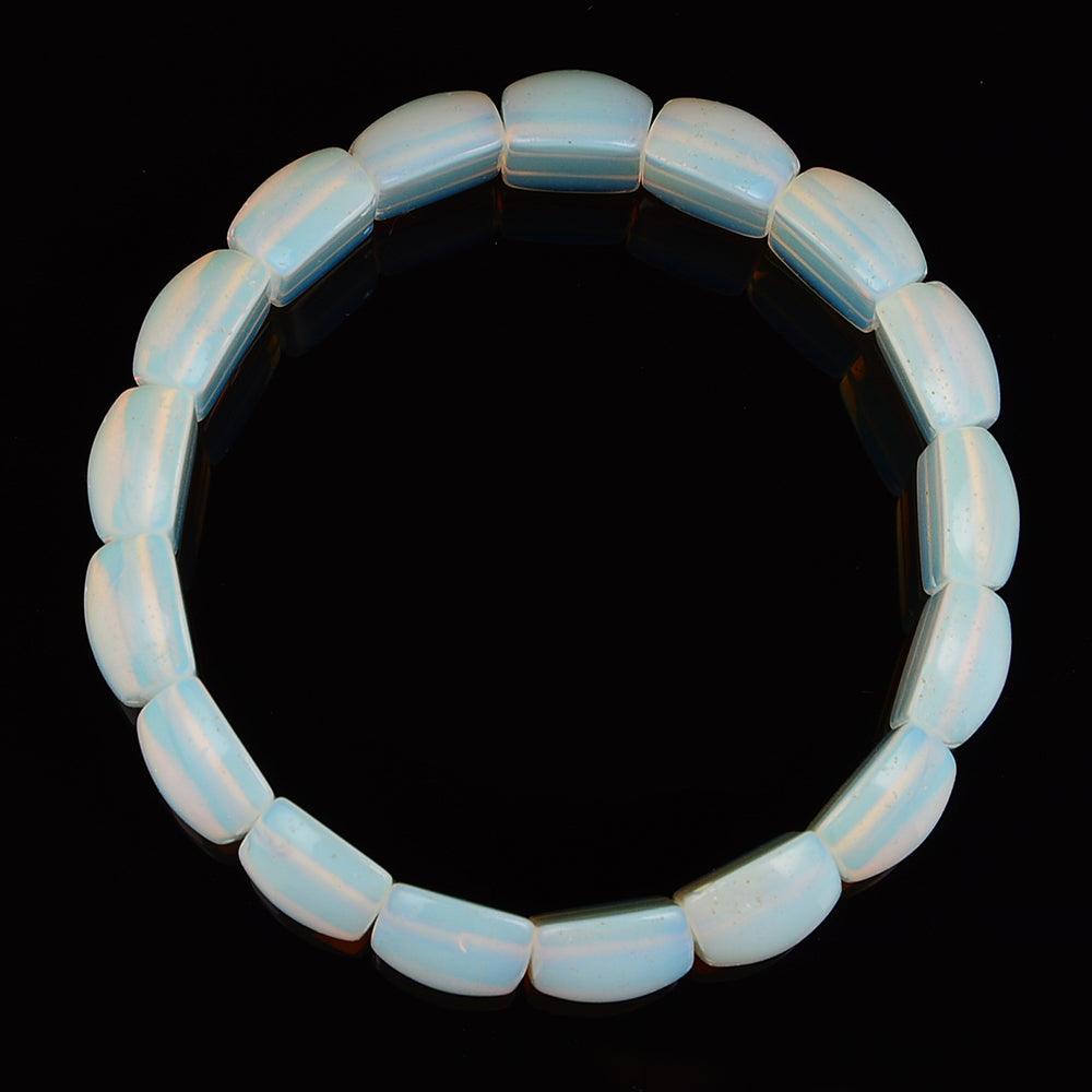 Opalite Double Drill Beaded Bracelet - 12x20mm Gemstone Beads, 7.5 Inch Adjustable Length - Healing Crystal Jewelry for Meditation, Yoga & Spiritual Energy (Moonstone Look)