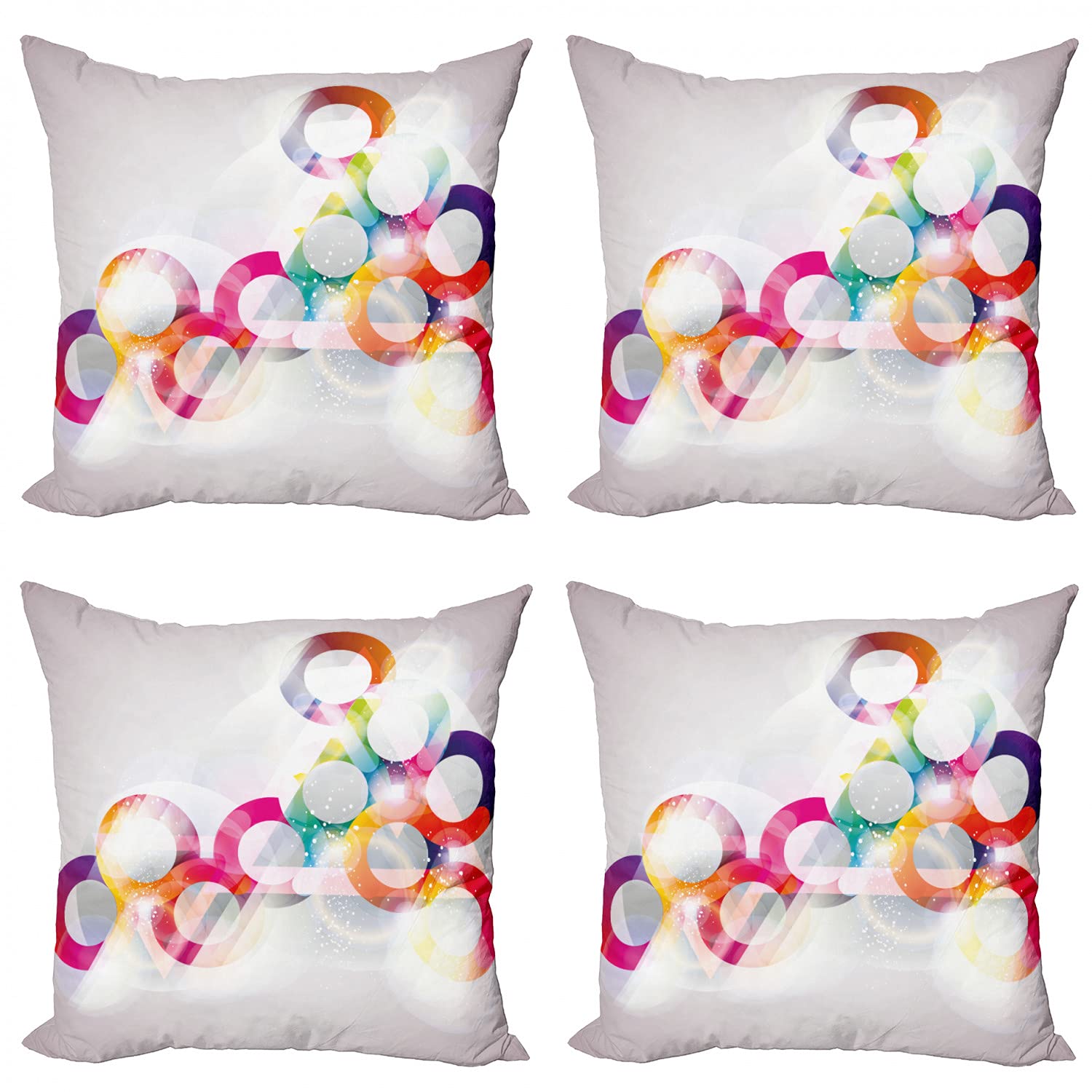 Ambesonne Abstract Throw Pillow Covers Set of 4 - 16 Inch Round Gradient Bubble Design with Double-Sided Digital Print in Purple & Orange - Modern Home Decor for Living Room, Bedroom, or Office