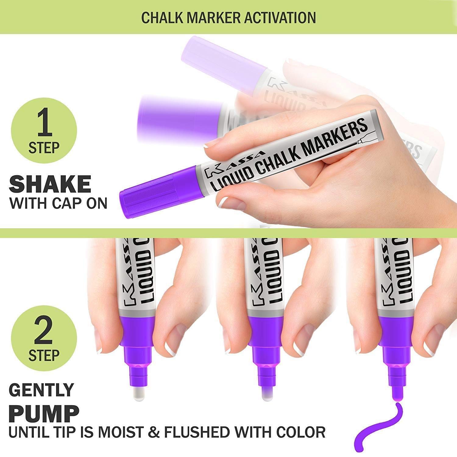 Kassa Chisel and Bullet Dual Tip Marking Pen Set - 10 Pack Neon Chalk Markers (6mm Tip) & 5 White Chalkboard Pens (Assorted Sizes) - Perfect for Whiteboards, Glass Writing, Signage, and DIY Crafts