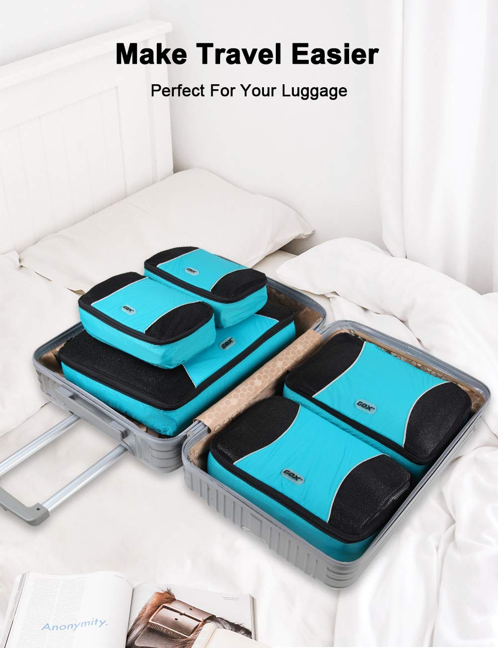 GOX Ultra Light 5-Piece Packing Cubes Set - 1 Large, 2 Medium, 2 Small Travel Luggage Organizers | Perfect for Suitcase Organization, Business Trips & Vacation Packing