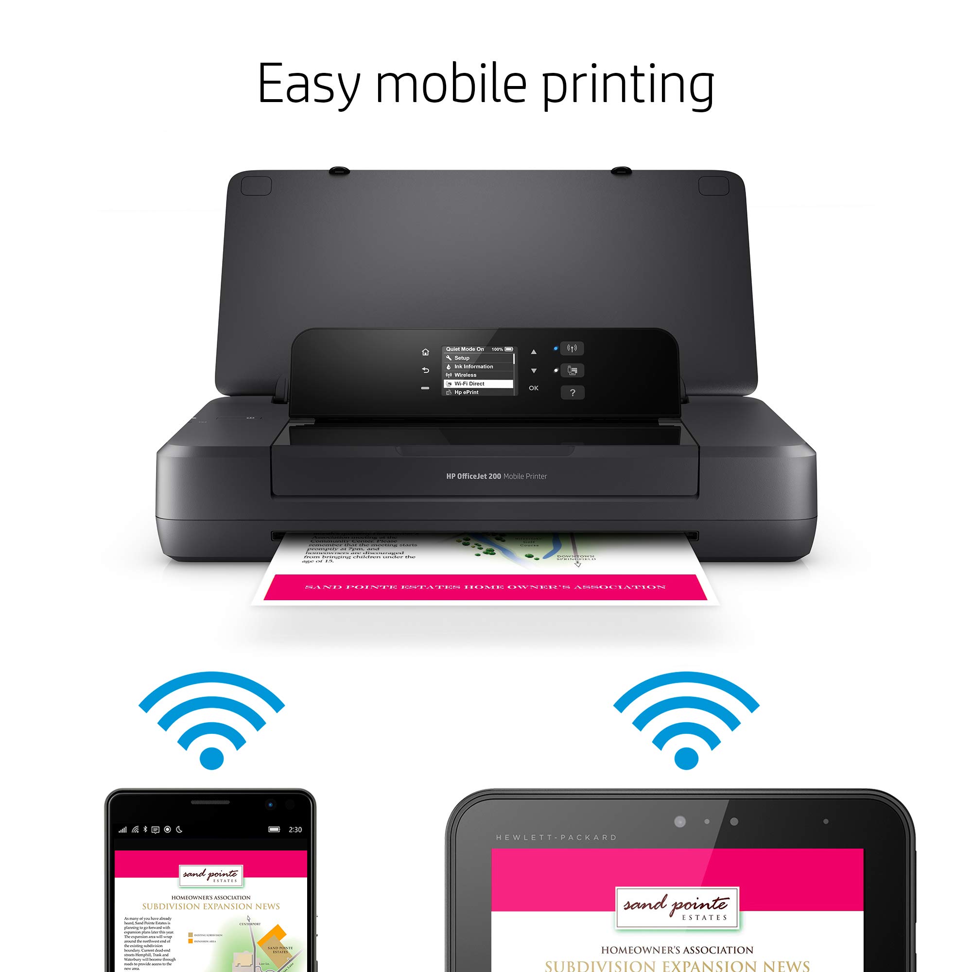 HP OfficeJet 200 Wireless Mobile Printer - Portable Printer for Home & Office, Black (CZ993A) | Print Anytime, Anywhere with Built-in Battery | Perfect for Business Trips, Remote Work & On-the-Go Printing